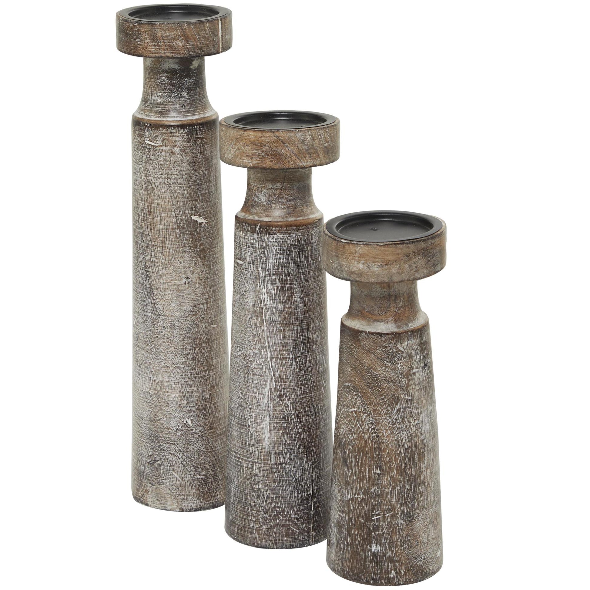 Set of 3 Floral Mango Wood Handmade Vine Decorative Candle Holder with Whitewashed Cream Backing