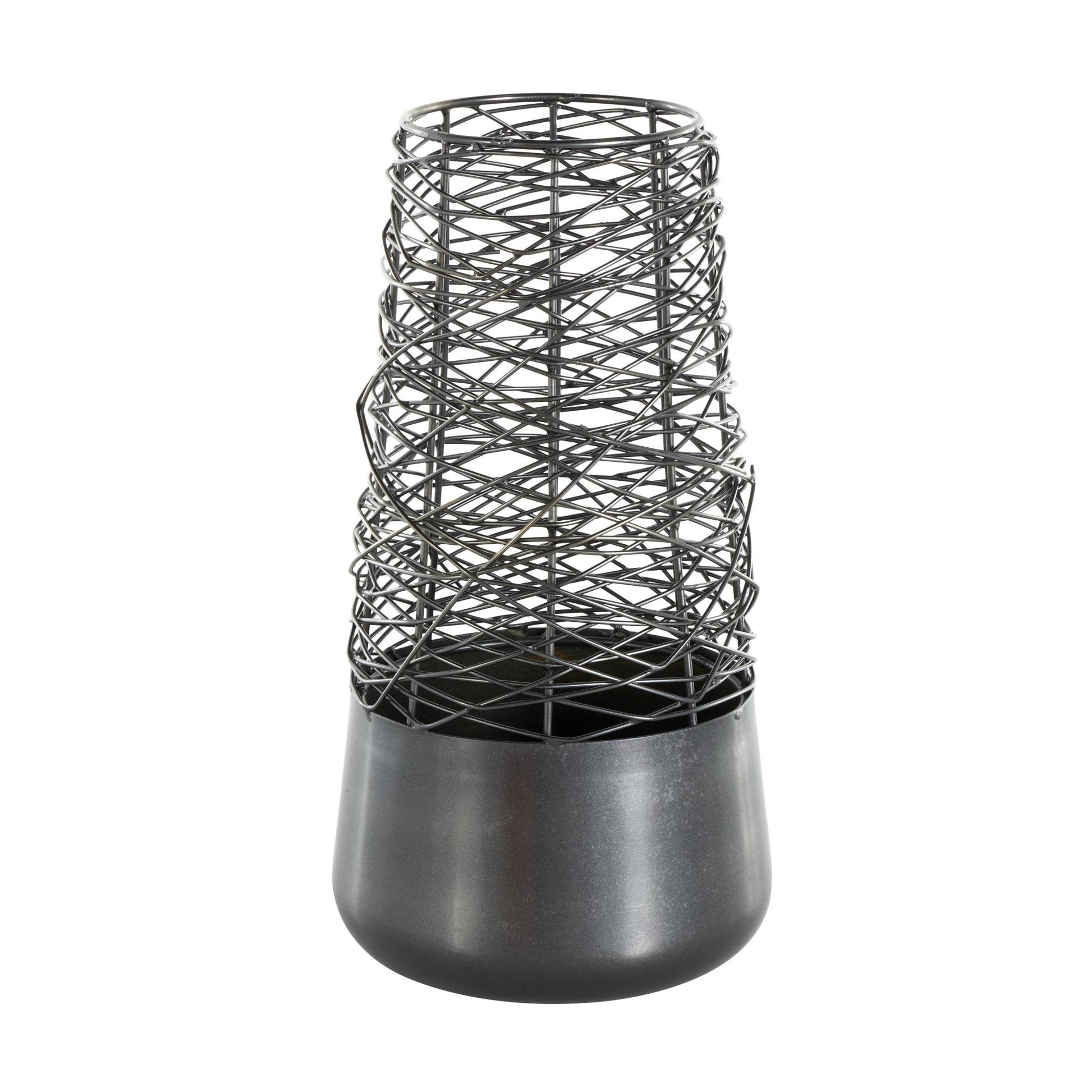 Abstract Black Metal Intertwined Wire Decorative Vase with Solid Matte Base