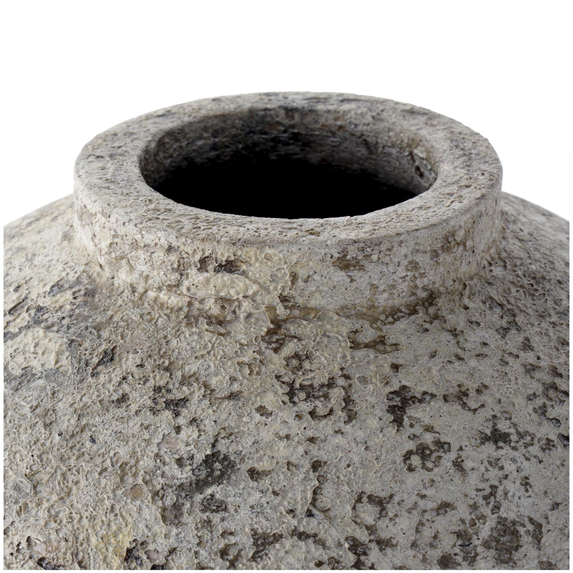 Cream Ceramic Handmade Antique Style Round Decorative Vase with Textured Distressing