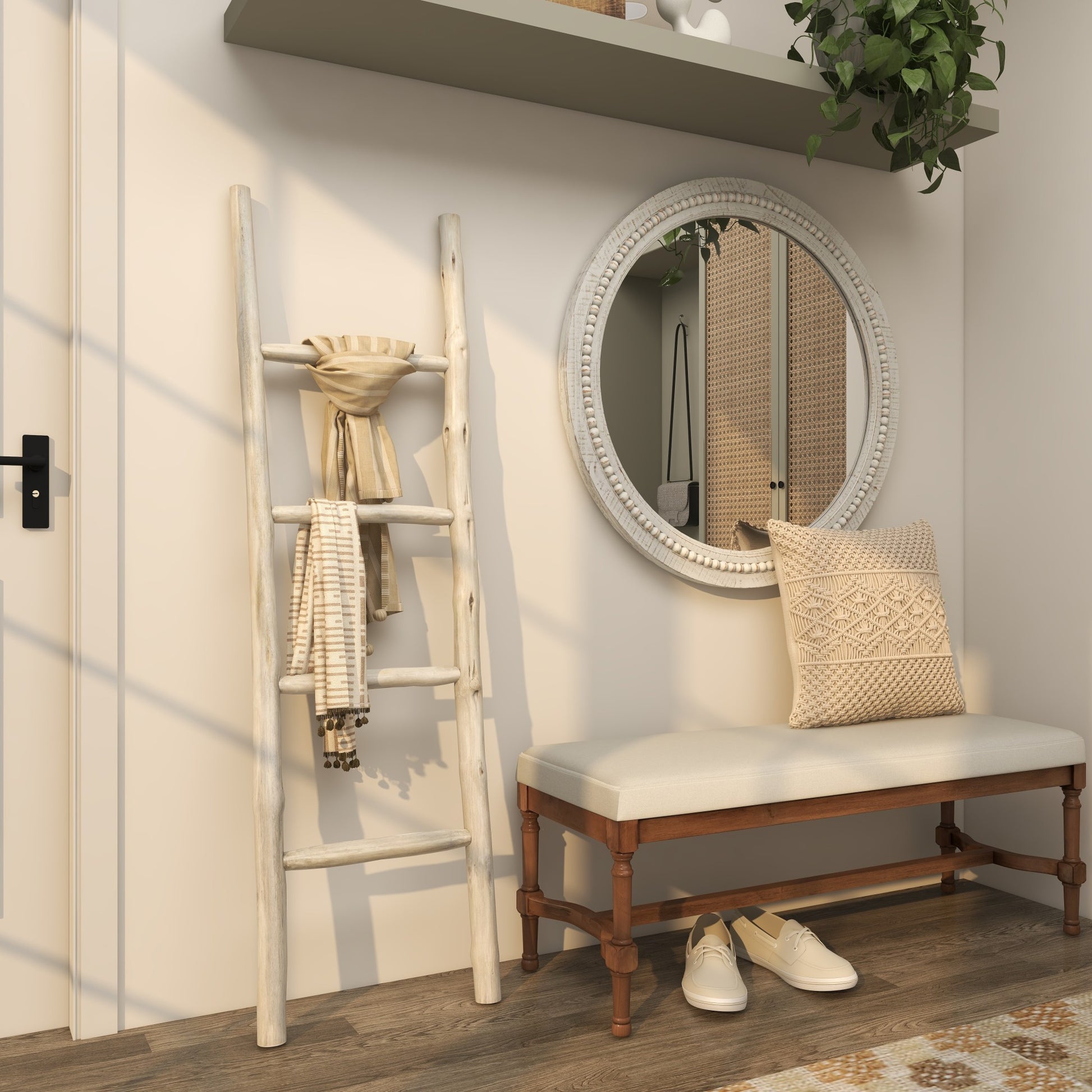 Teak Wood Handmade 4 Rack Partition Ladder 18" x 2" x 59"