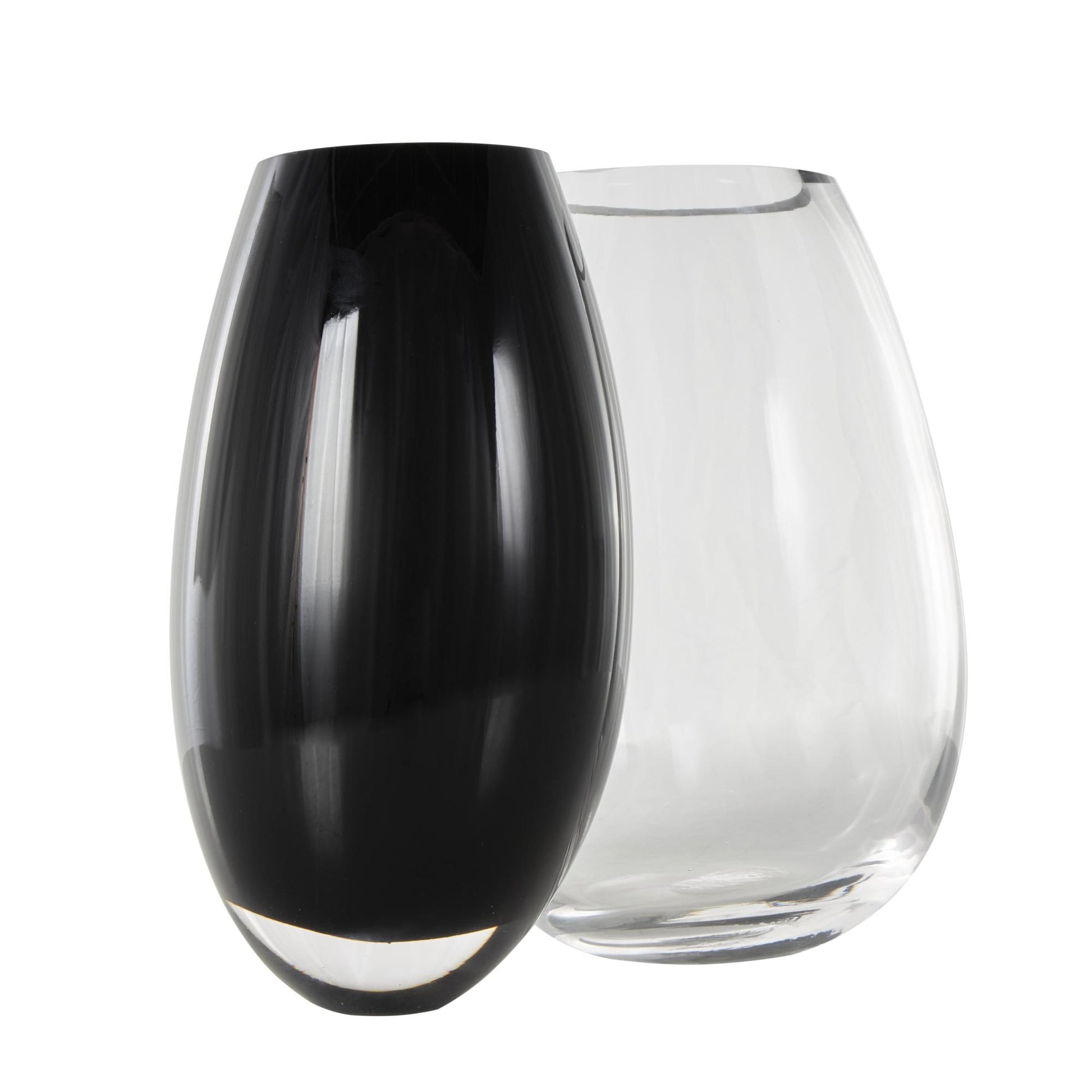 Abstract Black Recycled Glass Handmade Rounded 2 Opening 2 Opening Decorative Vase with Clear Glass Accent