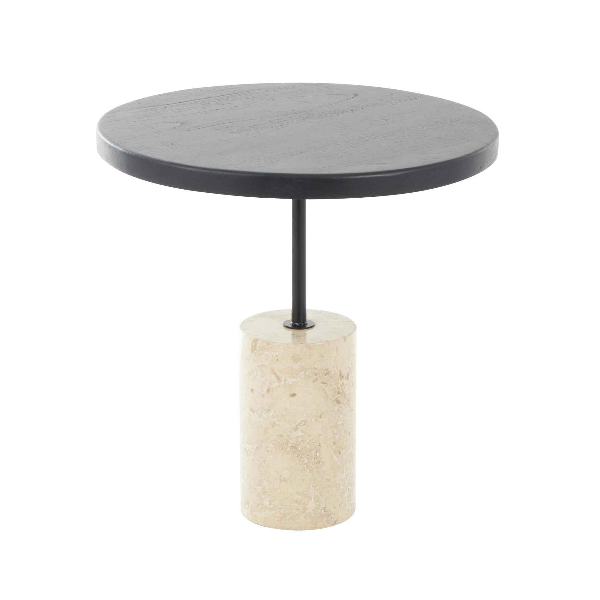 Geometric Black Wood Side End Accent Table with Ivory Marble Base