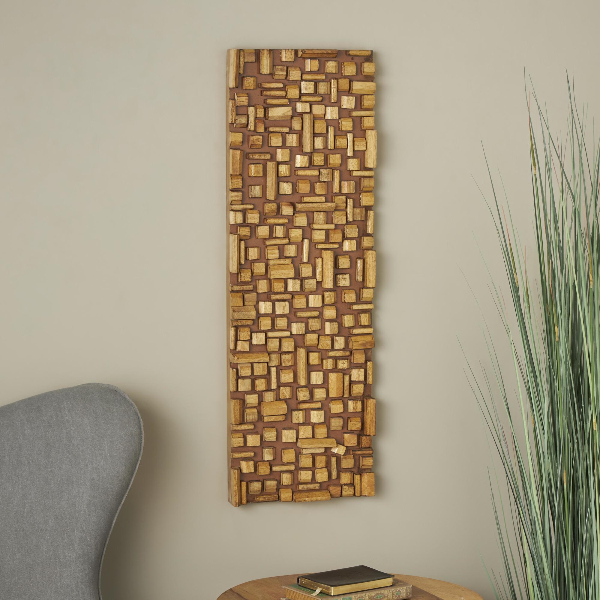 Abstract Brown Mango Wood Handmade Geometric Block Home Wall Decor