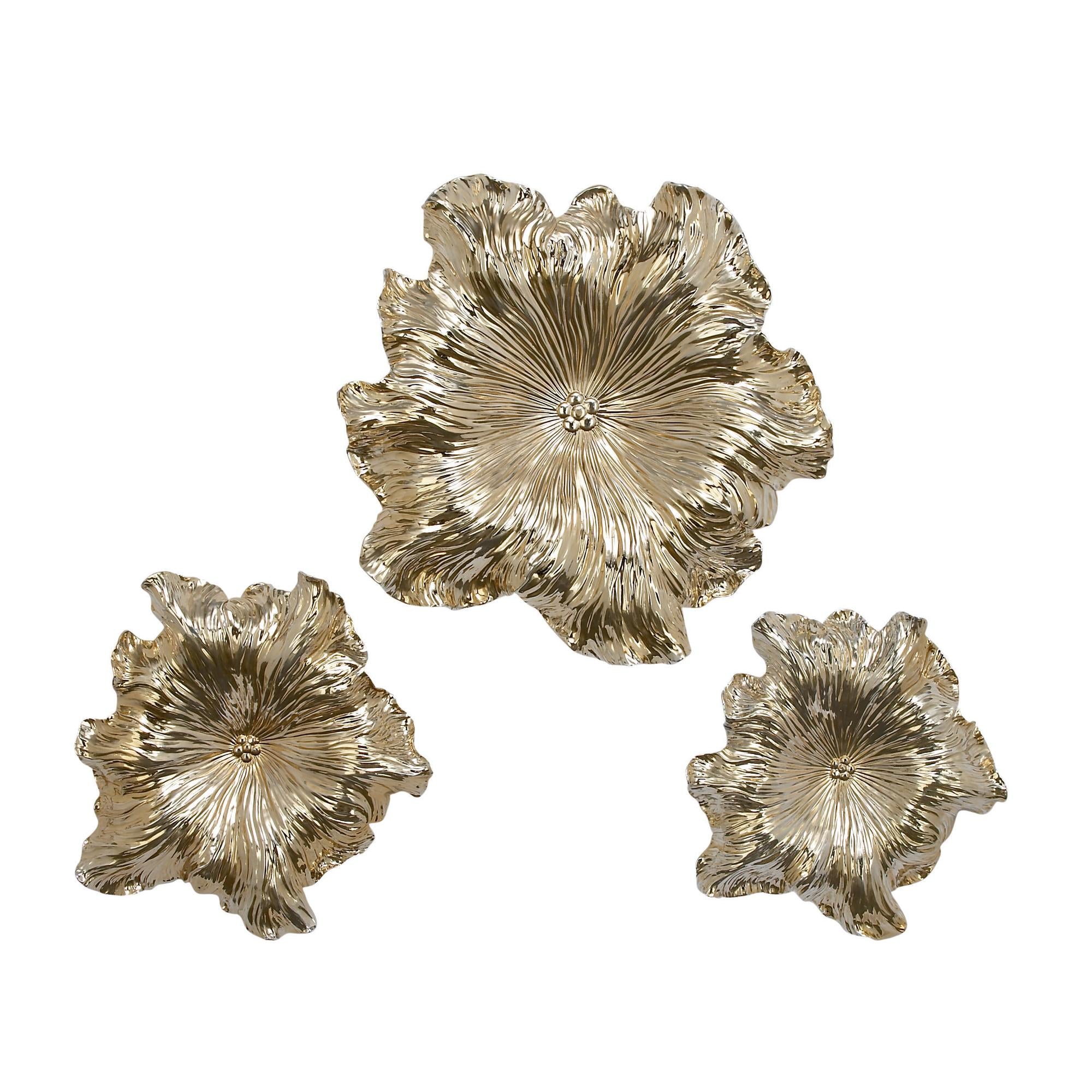 Set of 3 Floral Polystone 3D Home Wall Decor Set of 3 17", 19", 26"D