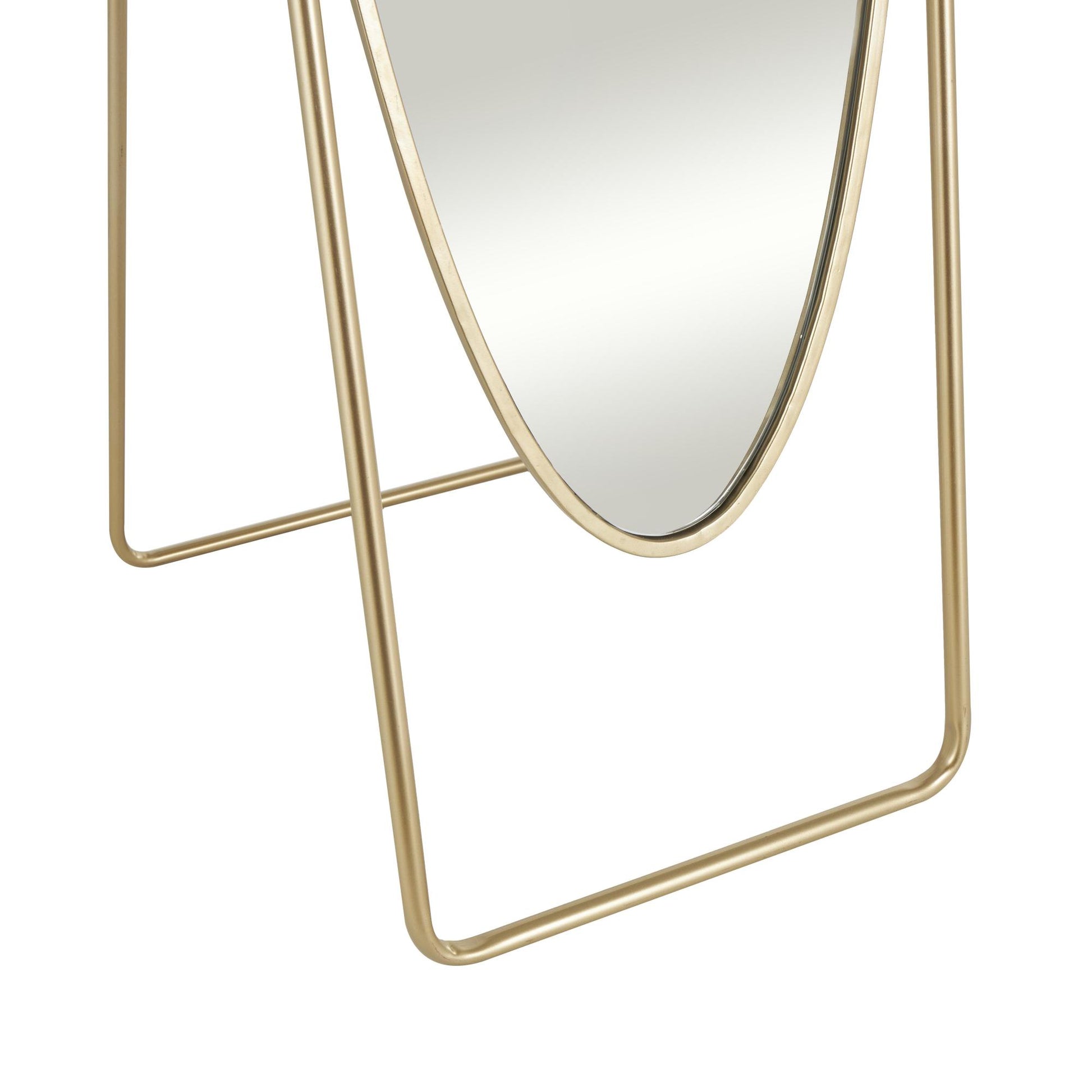 Geometric Gold Metal Oval Room Floor Mirror with Rectangular Frame and Stand