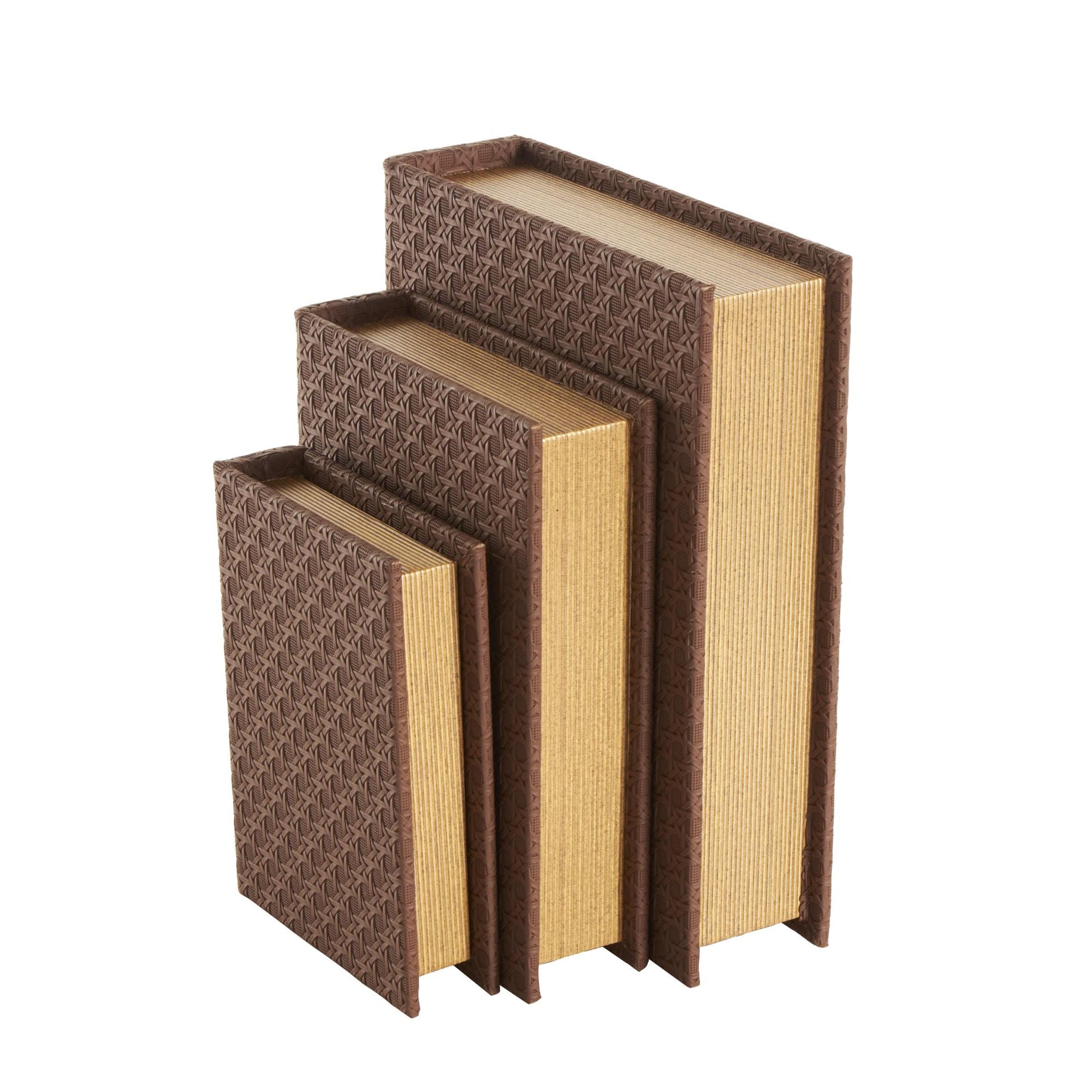 Set of 3 Faux Leather Woven Grid Faux Book Storage Decorative Box