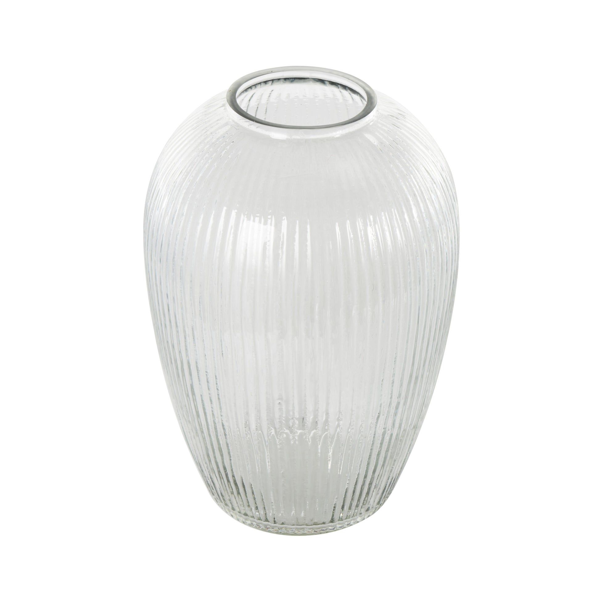 Glass Ribbed Fluted Decorative Vase 6" x 6" x 9"