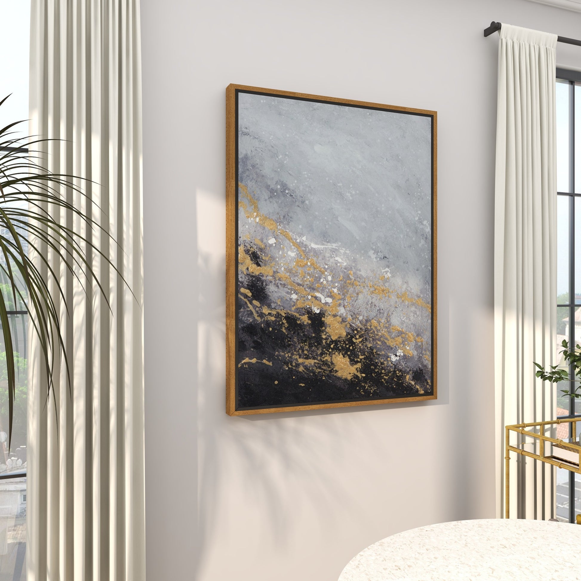 Geode Black Canvas Abstract Living Room Framed Wall Art with Gold Foil Accents