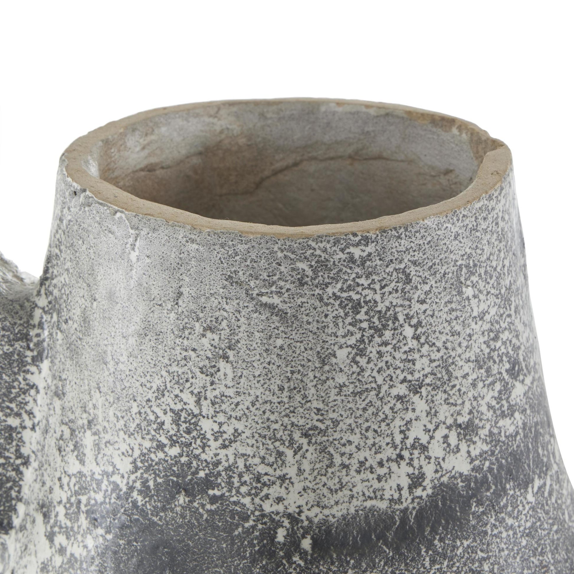 Light Gray Paper Mache Distressed Fluted Decorative Vase with Light Gray Texturing and Ring Handle