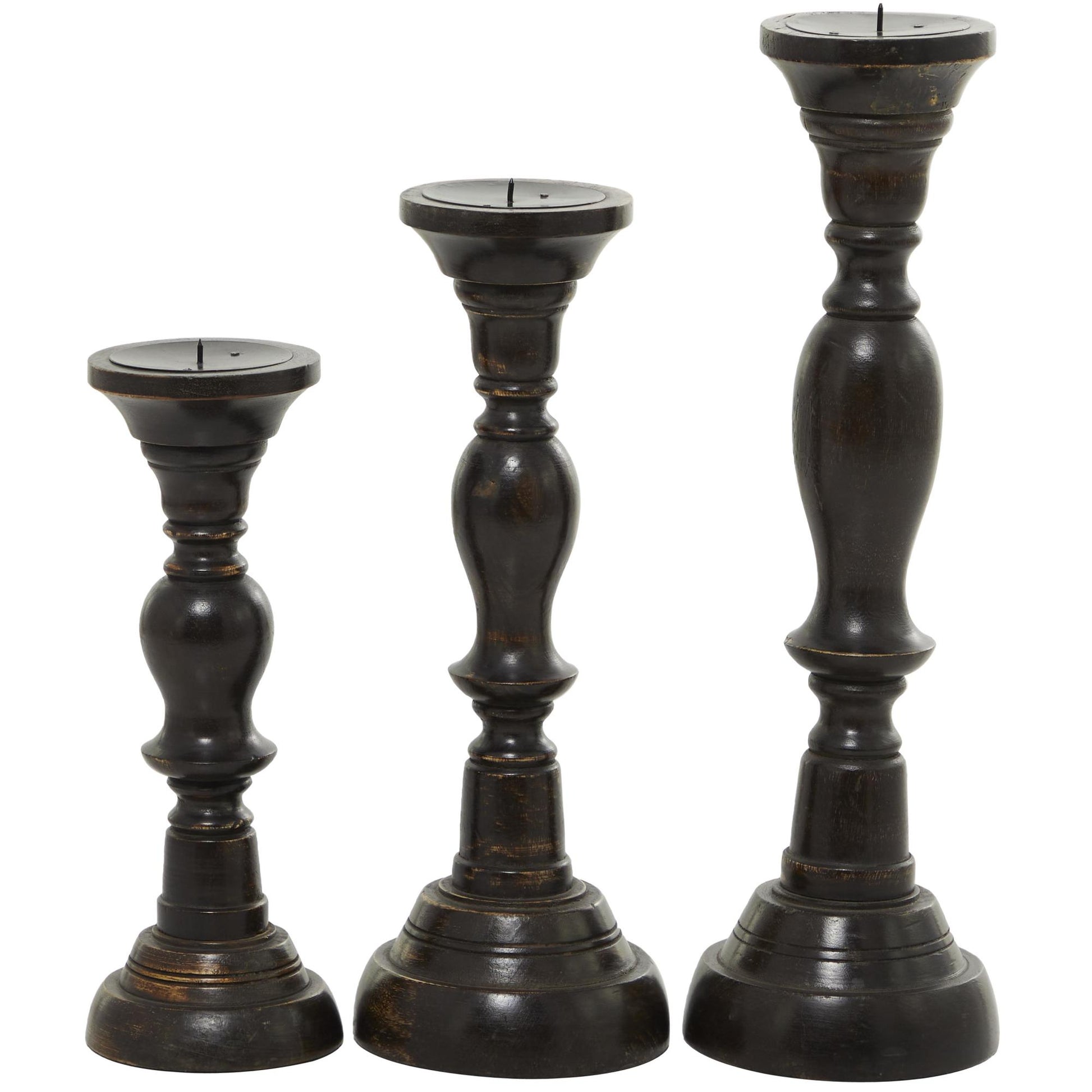 Set of 3 Black Mango Wood Decorative Candle Holder
