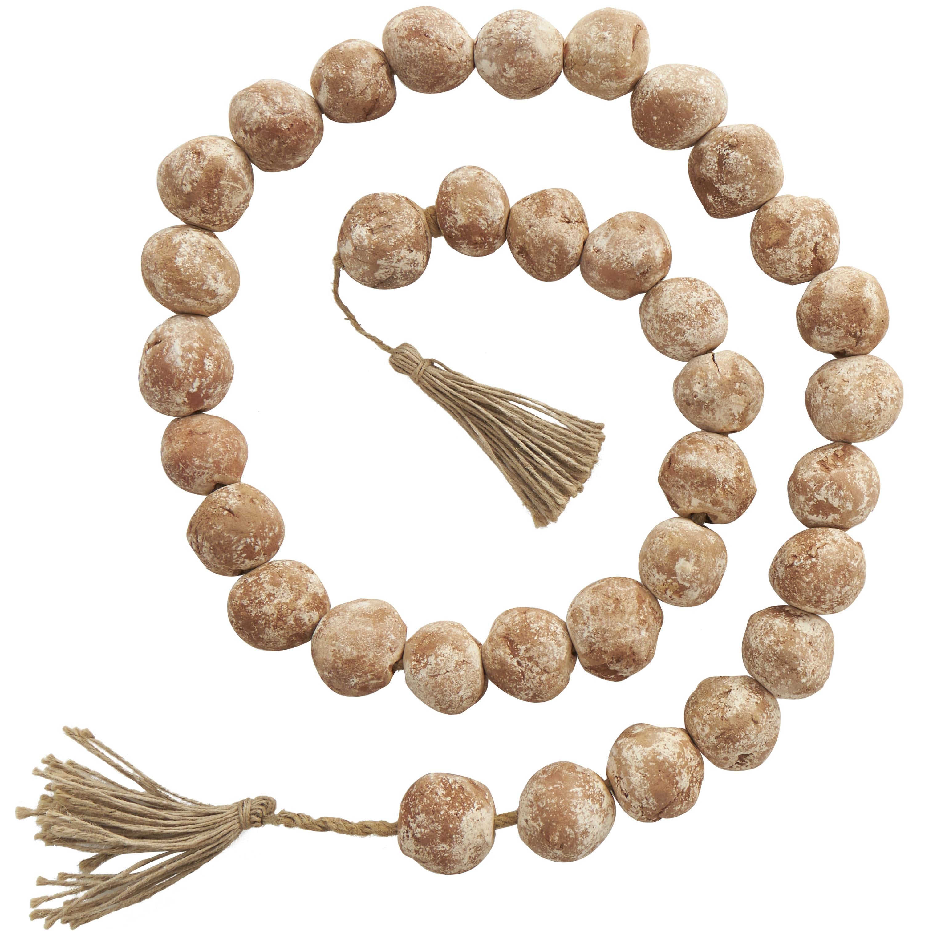 Ceramic Handmade Round Intricately Shaped Large Distressed Beaded Garland with Tassel