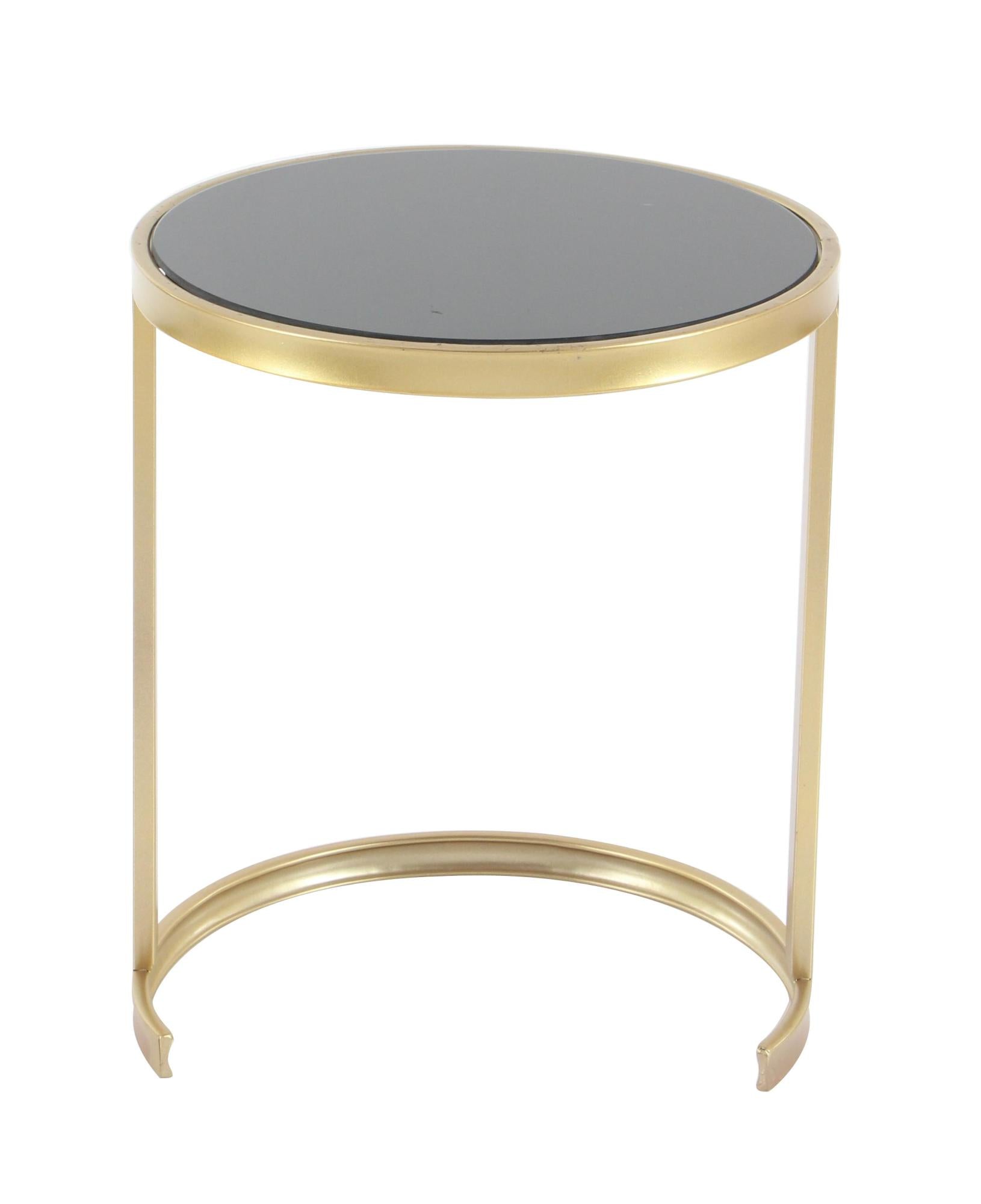 Set of 3 Metal Round Nesting Side End Accent Table with Black Glass Top