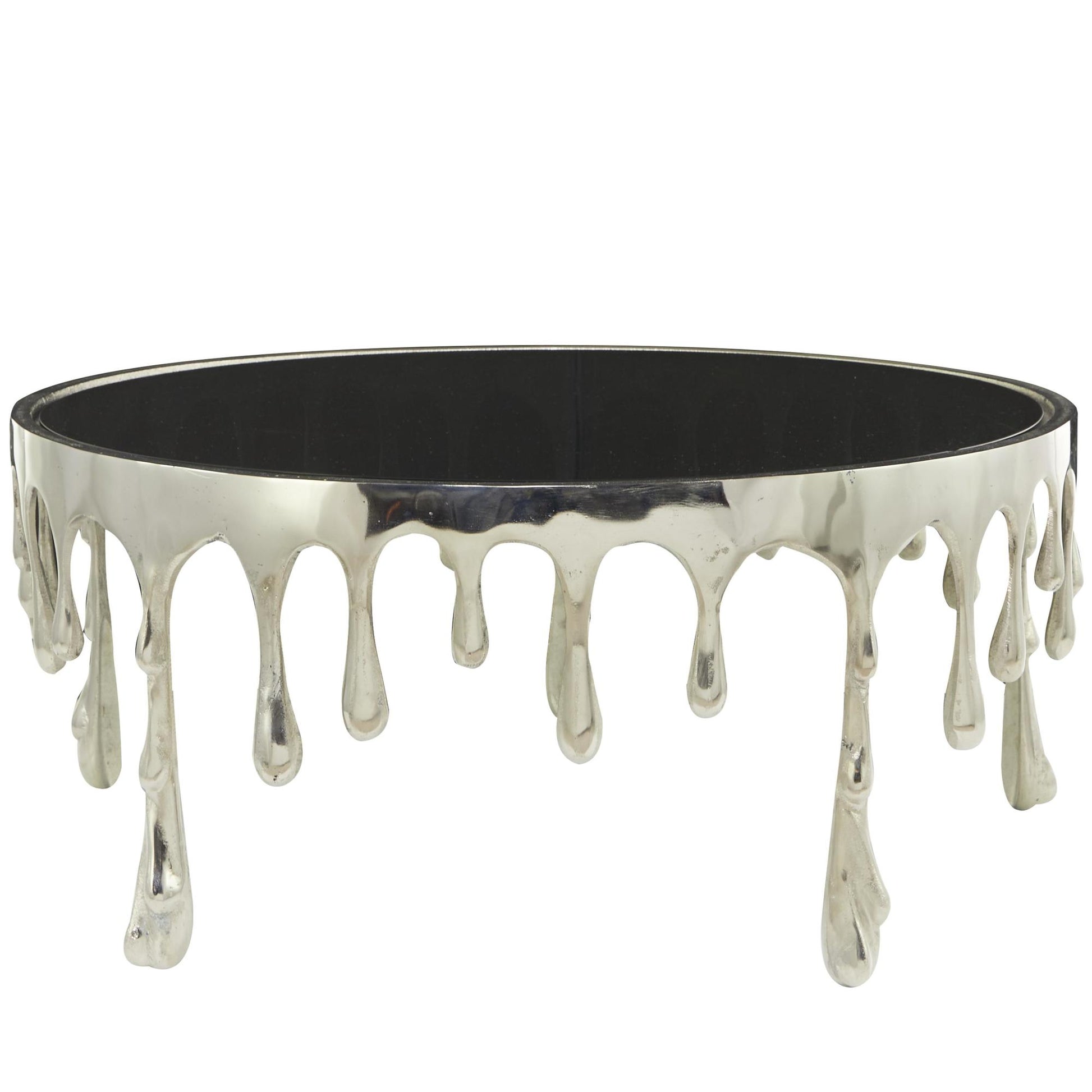Abstract Aluminum Metal Drip Living Room Coffee Table with Melting Designed Legs and Shaded Glass Top 36" x 36" x 16"
