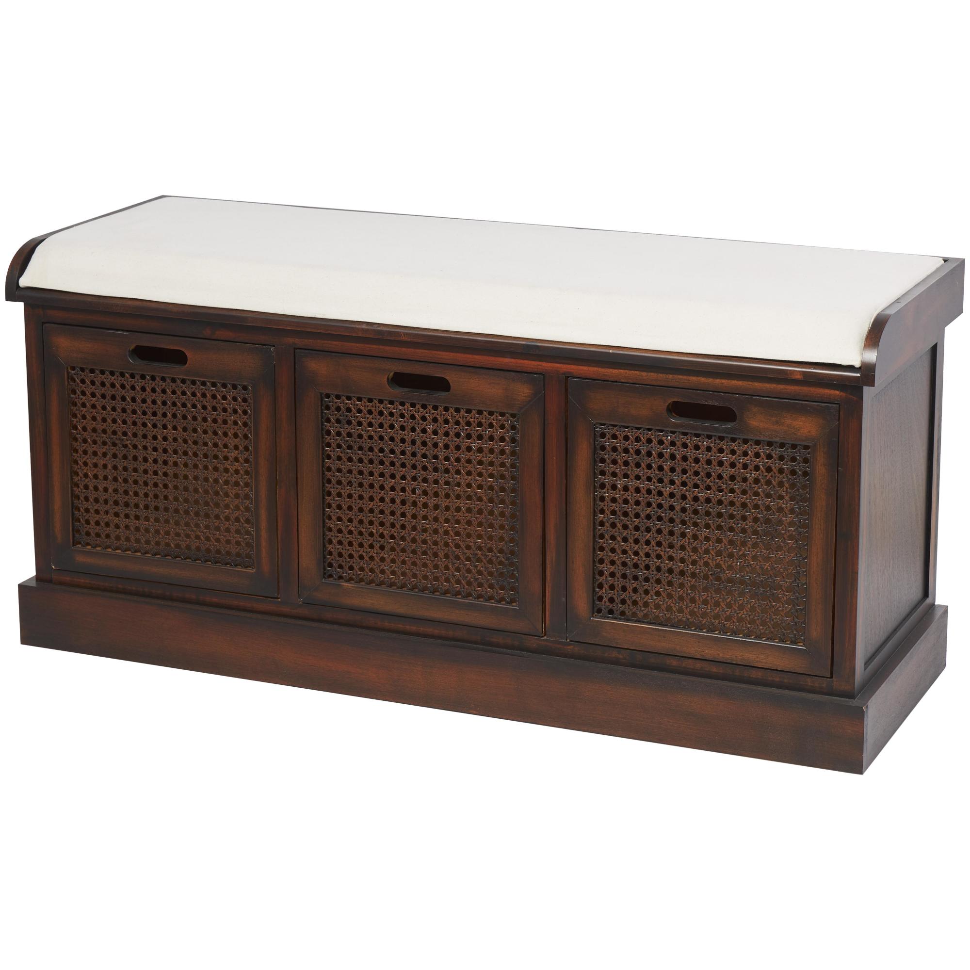 Brown Wood Room Storage Bench with Upholstered Seat