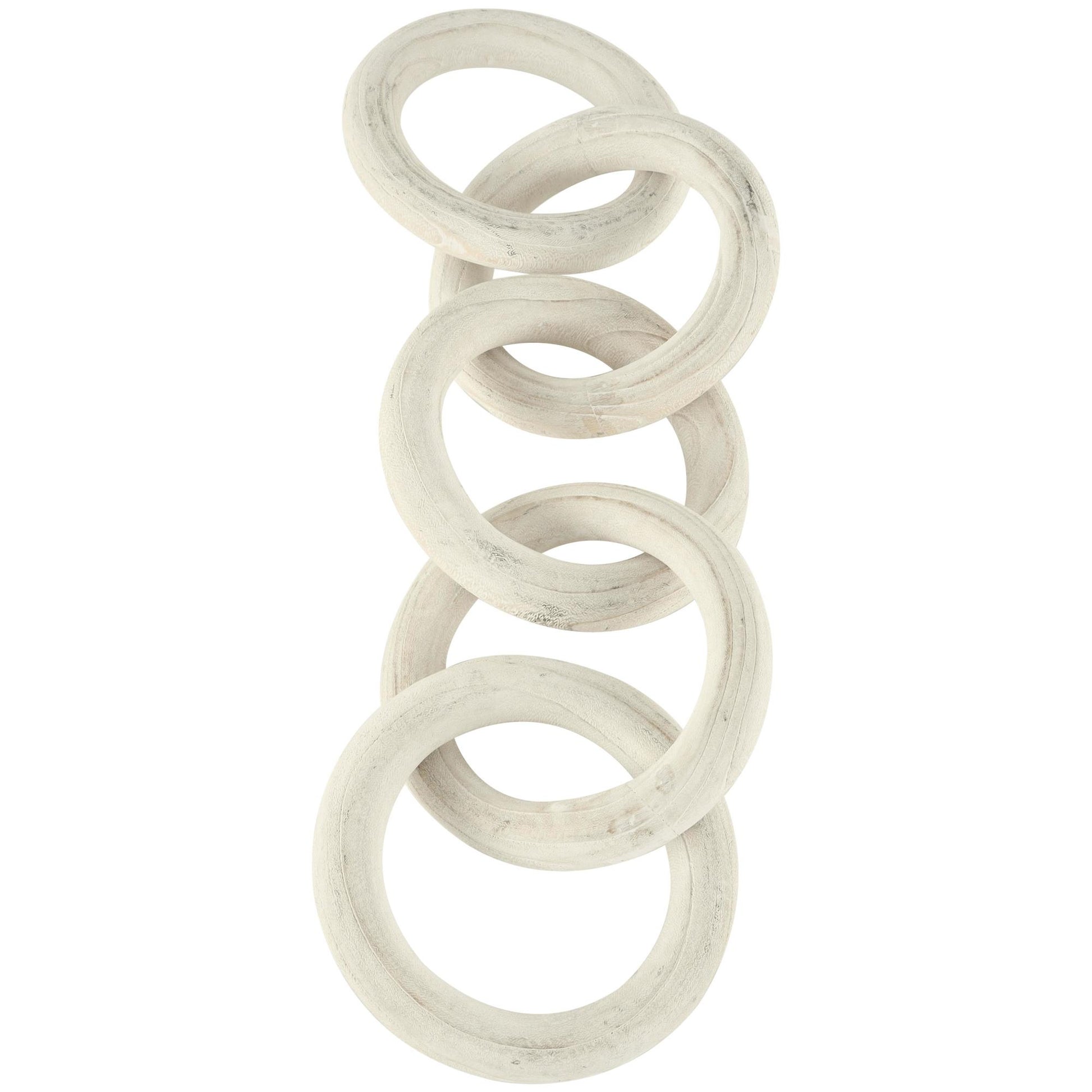 Chain White Wood 5 Link Decorative Sculpture with Natural Wood Grain