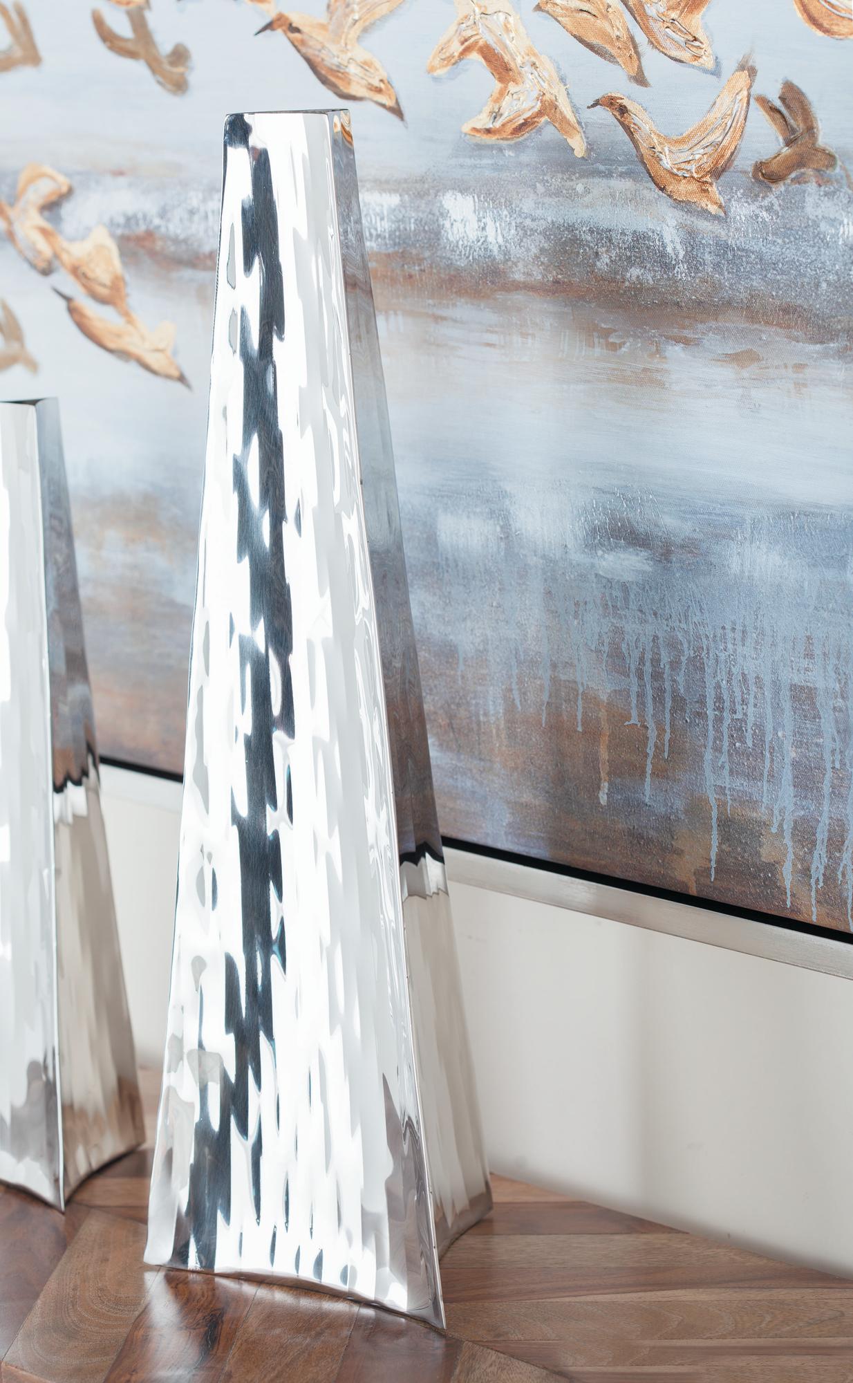 Silver Stainless Steel Metal Hammered Decorative Vase