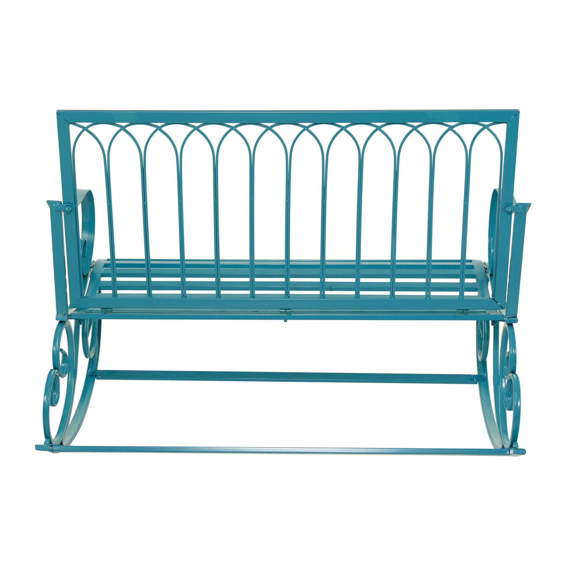 Scroll Teal Metal Rocking Patio Outdoor Bench
