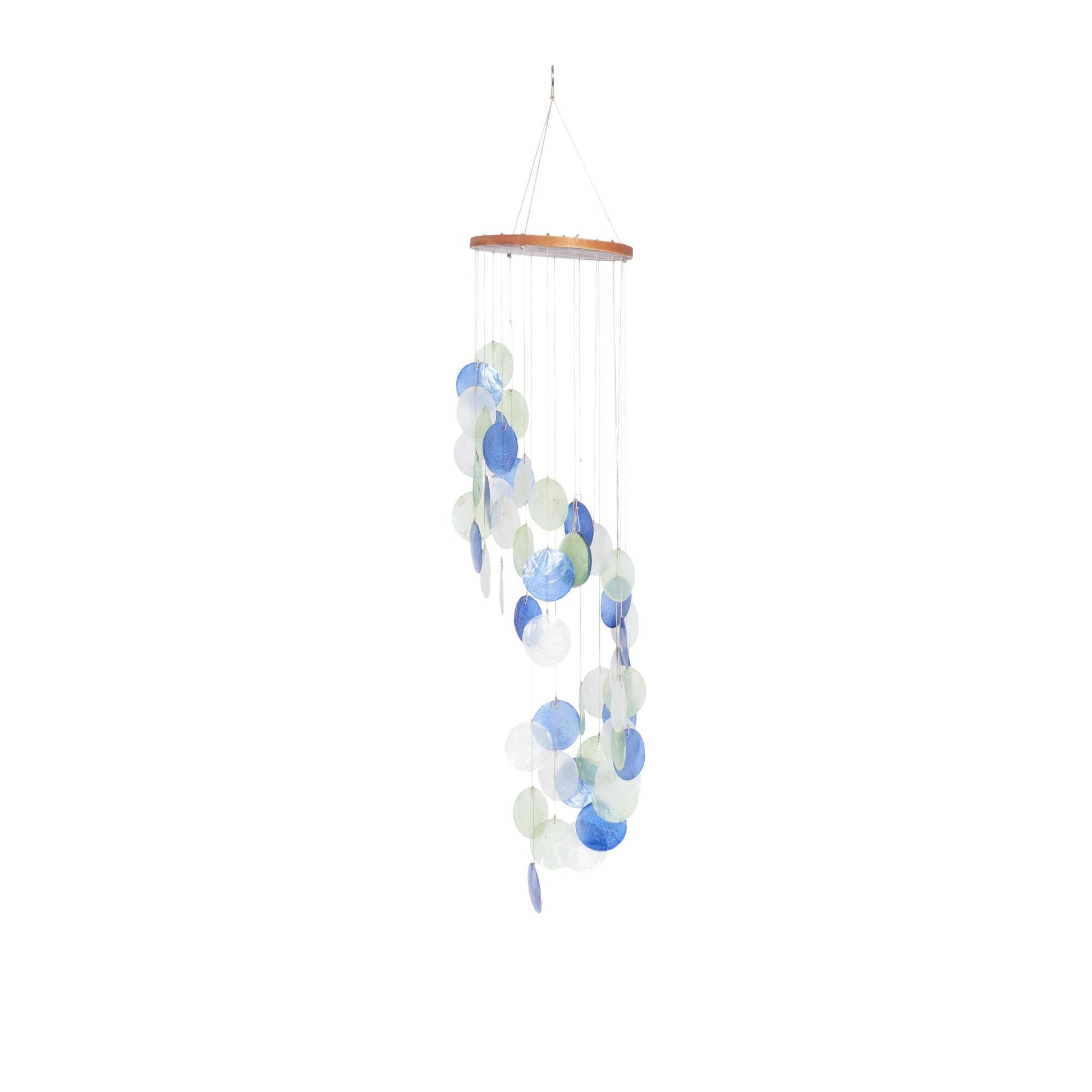 Geometric Blue Capiz Shell Spiral Waterfall Indoor Outdoor Windchime