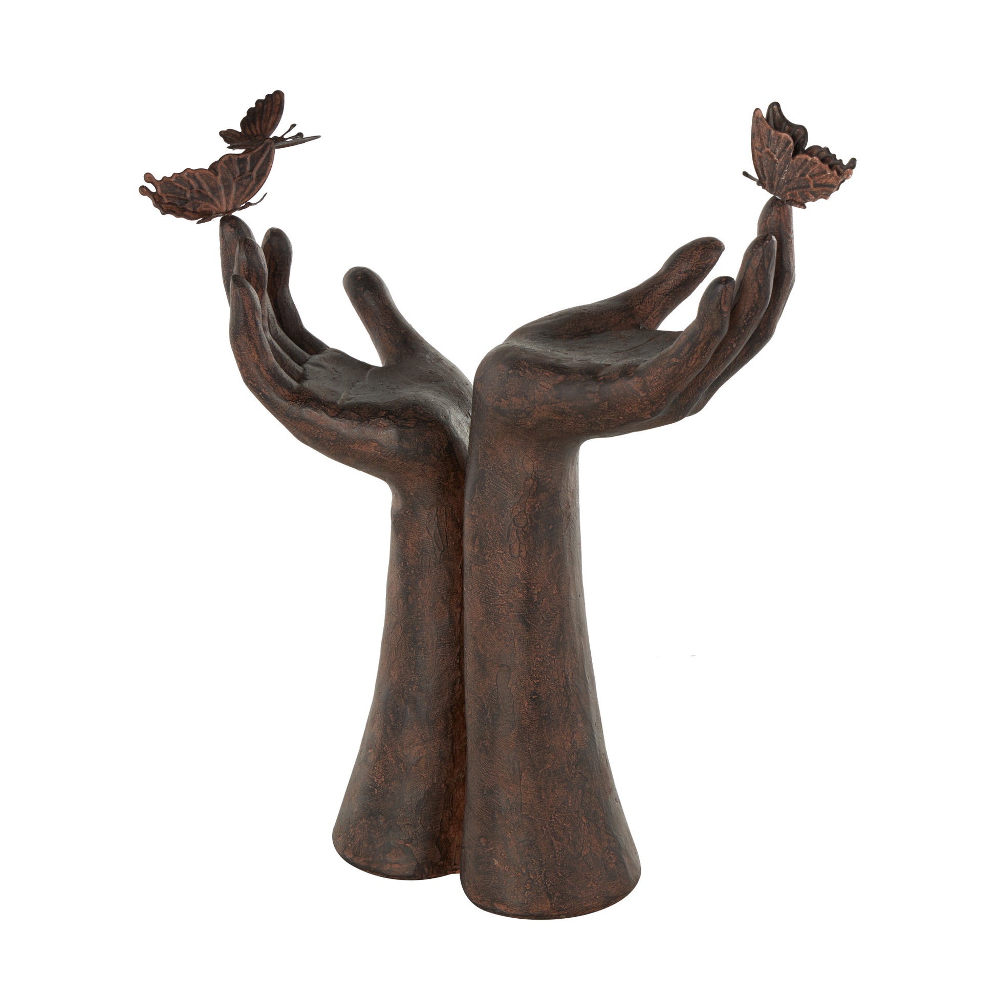 Hands Dark Brown Polystone Raised Decorative Sculpture with Butterfly Accents