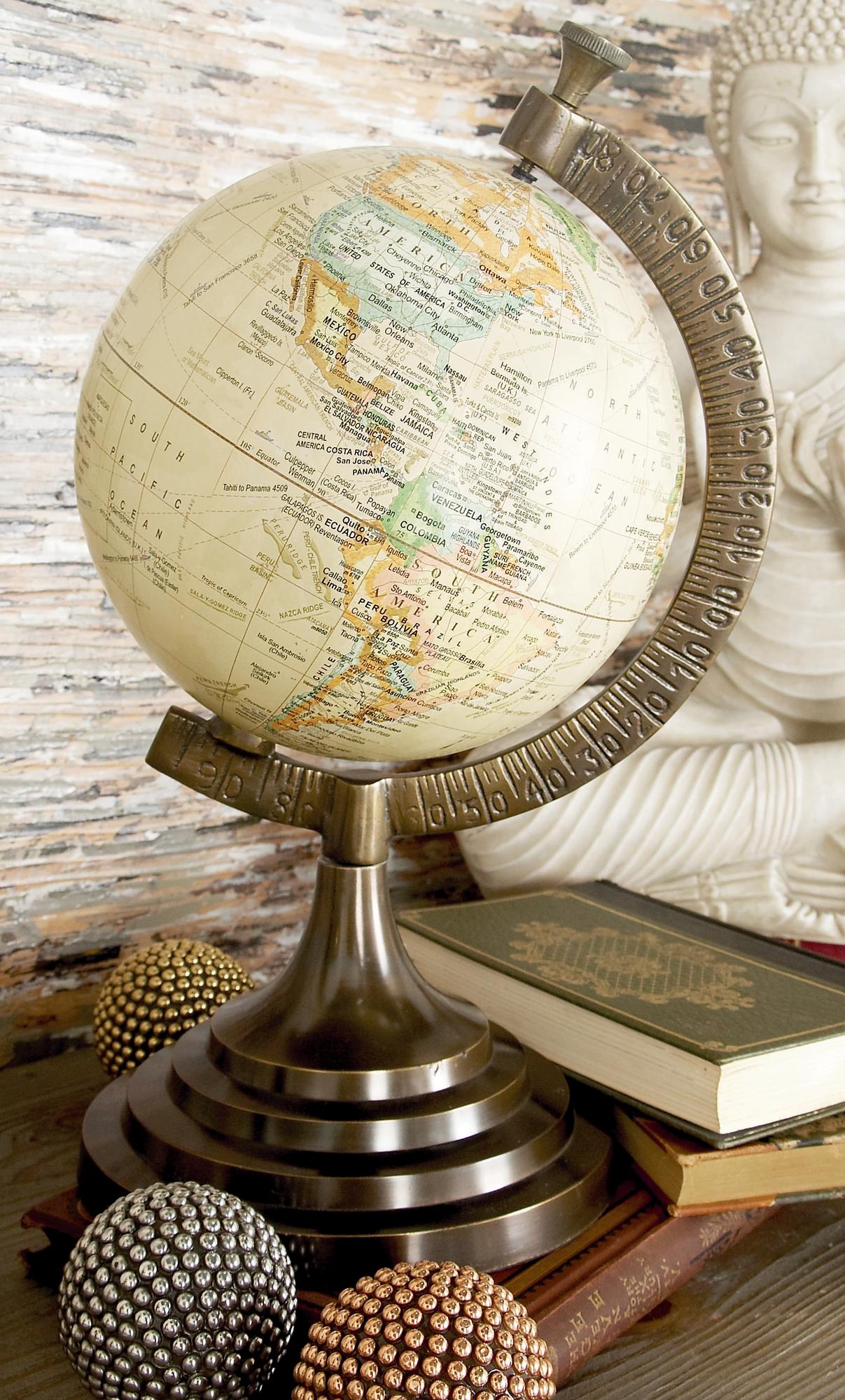 World Map Copper Aluminum Metal Educational/Geographic Earth Globe