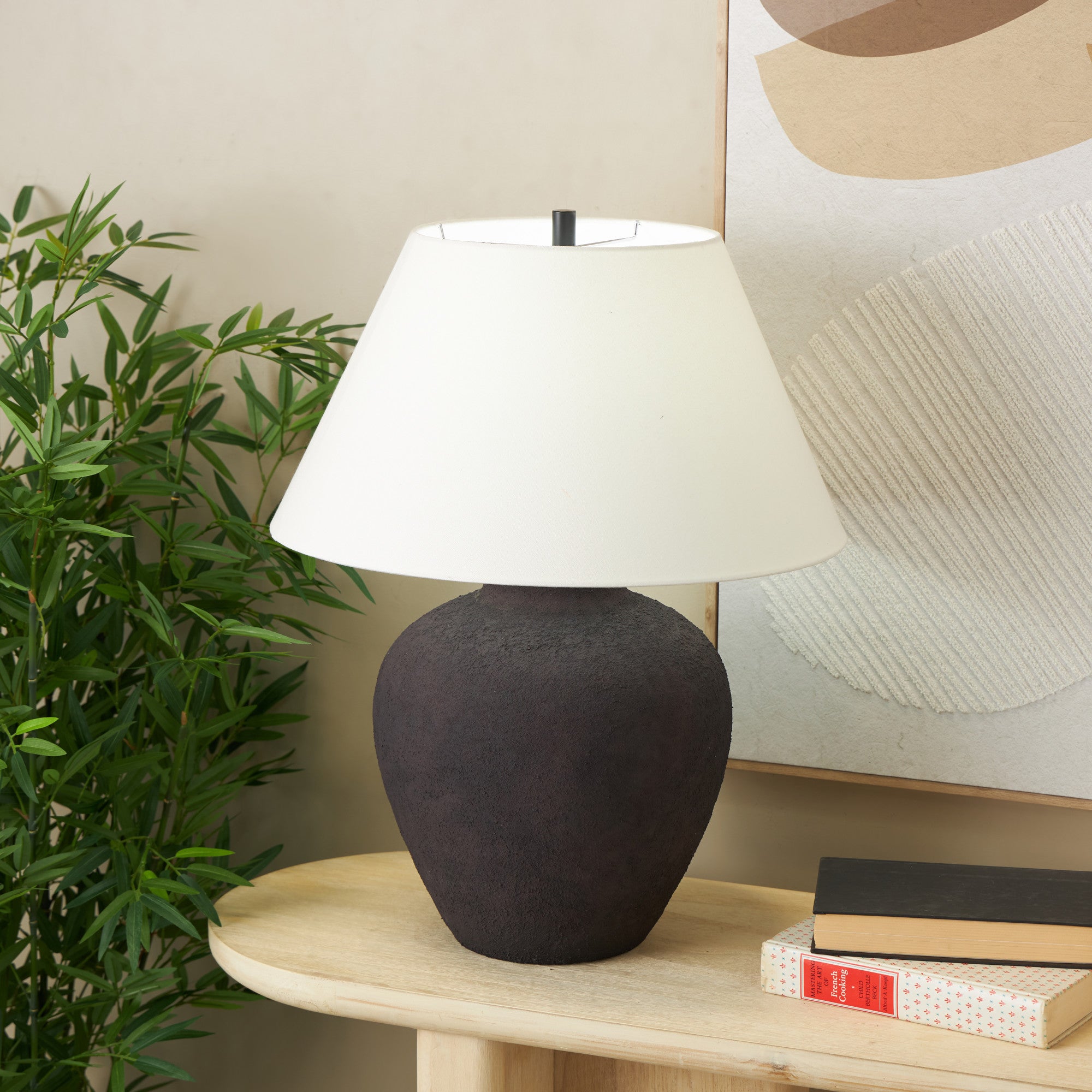 Ceramic Wide Rounded Textured Room Table Lamp with White Linen Shade 19" x 19" x 25"