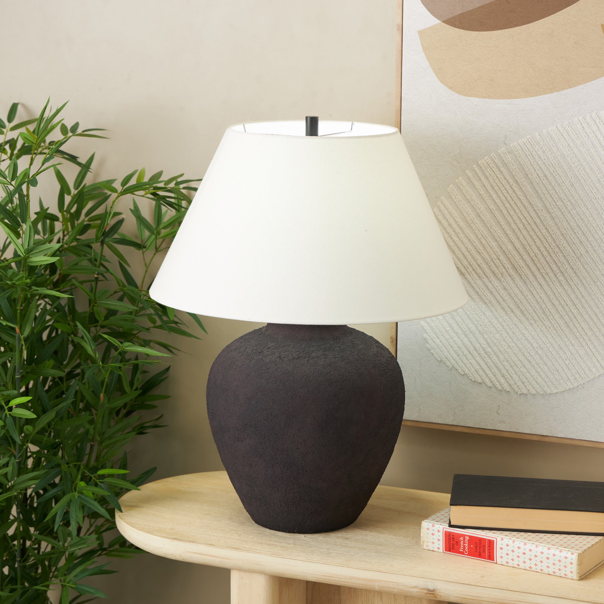 Ceramic Wide Rounded Textured Room Table Lamp with White Linen Shade 19" x 19" x 25"