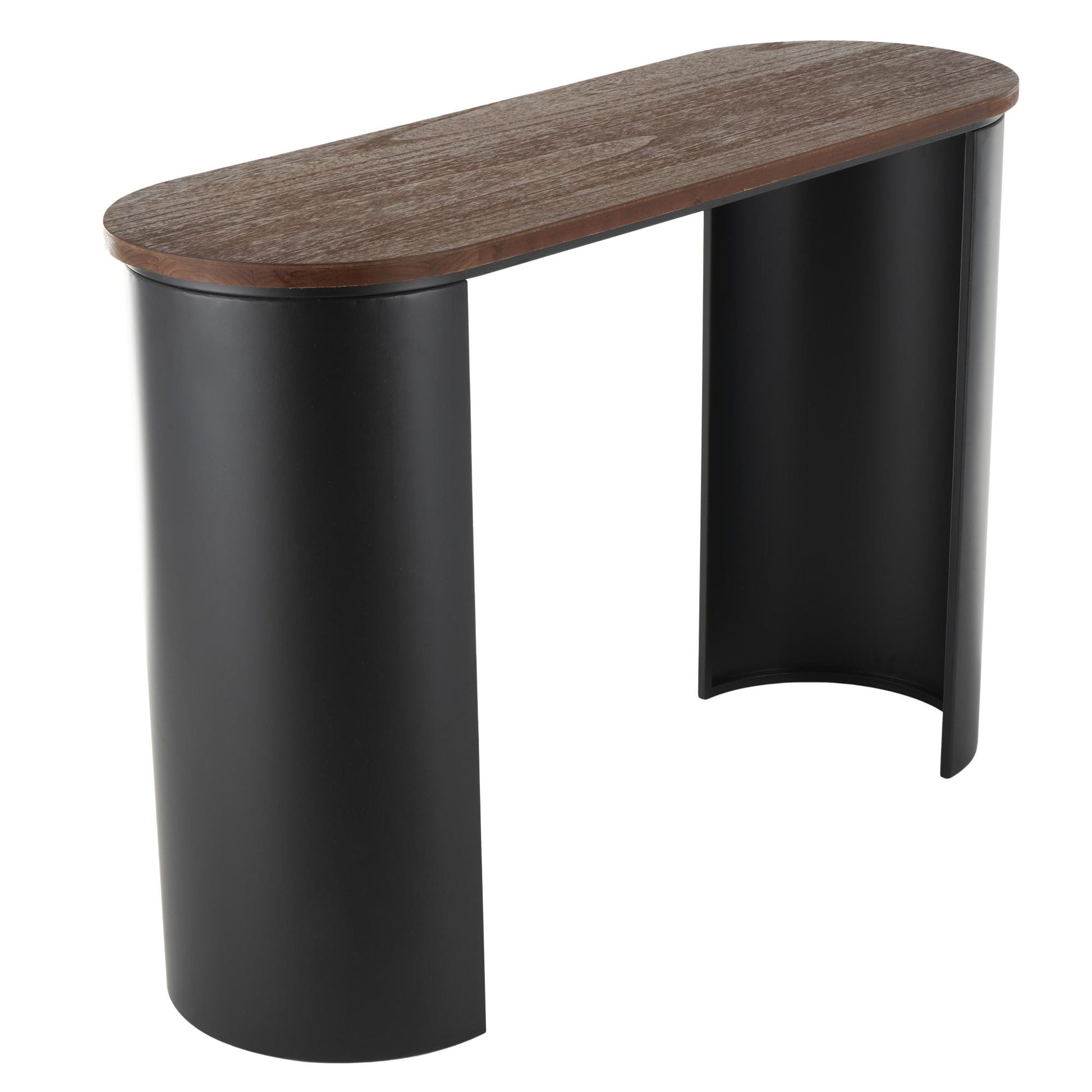 Wood Curved Crescent Living Room Console Table with Brown Wood Oval Tabletop