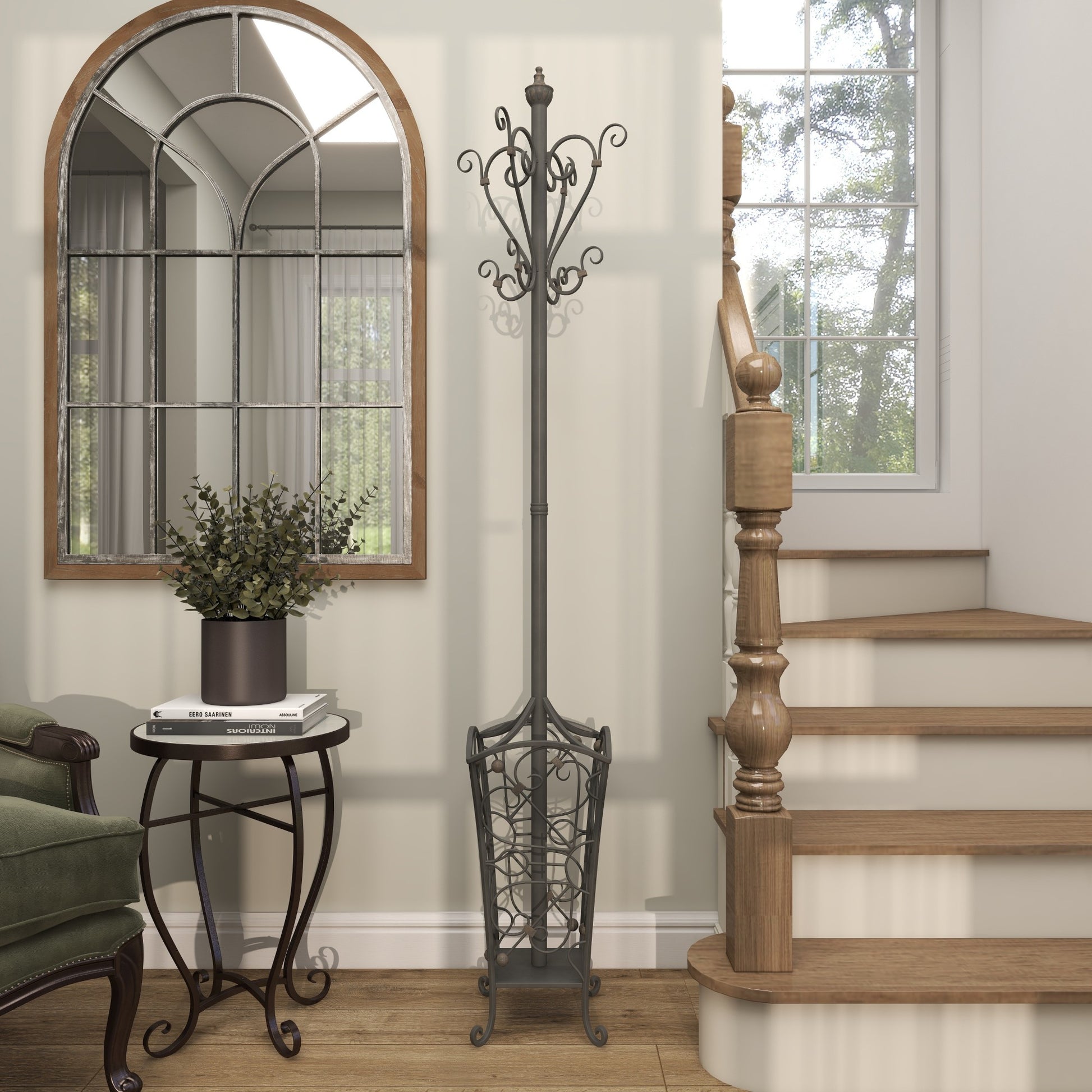 Scroll Black Metal Vintage Style Freestanding Coat Rack with Scroll Designs