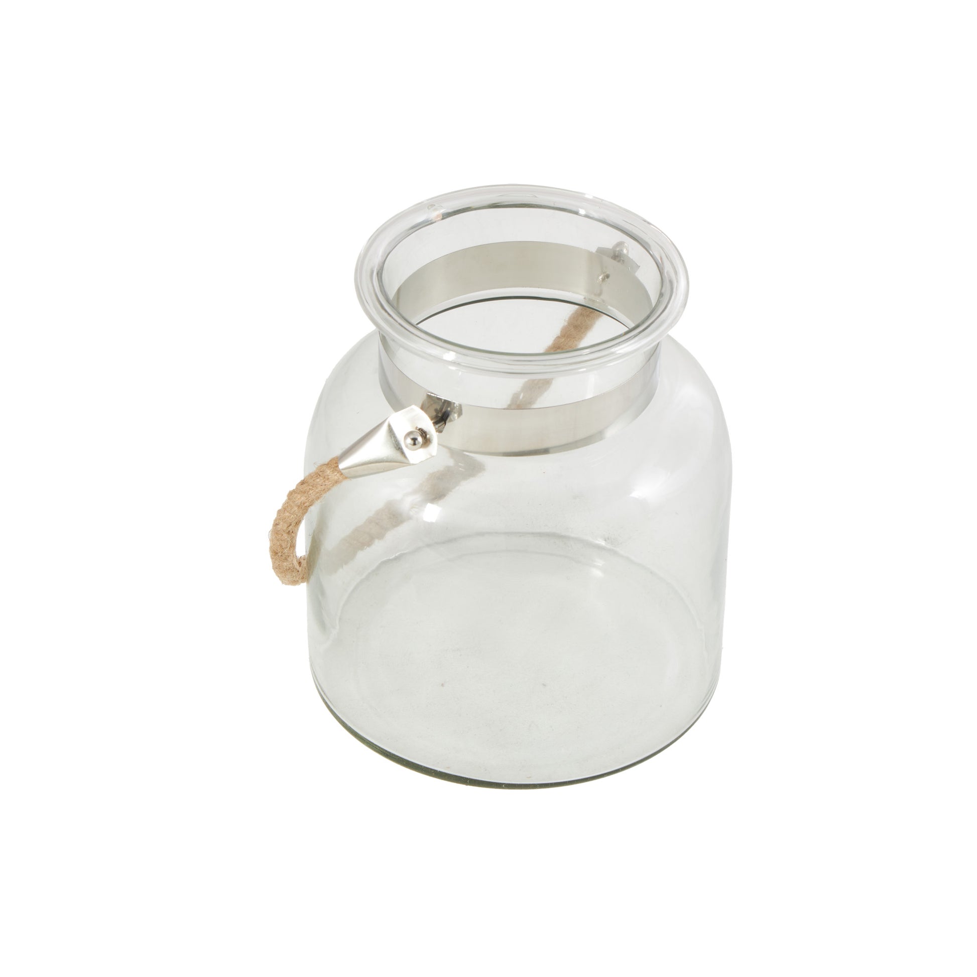 Clear Glass Handmade Decorative Indoor Outdoor Candle Lantern with Rope Handle