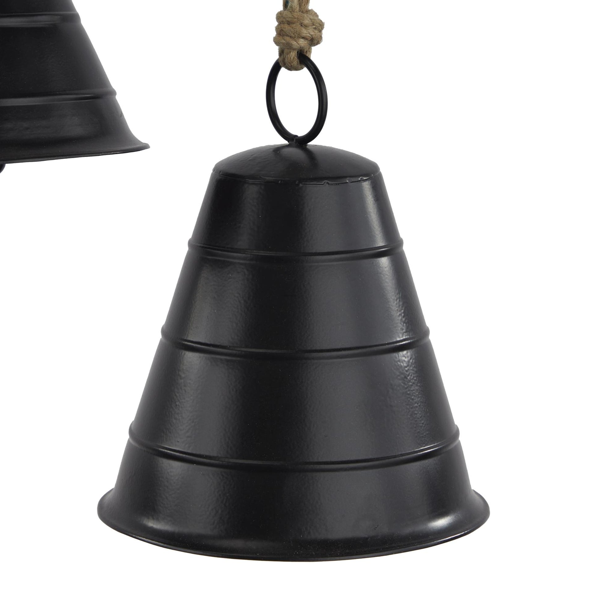 Set of 3 Metal Tibetan Inspired Indoor Outdoor Decorative Cow Bells with Jute Hanging Rope
