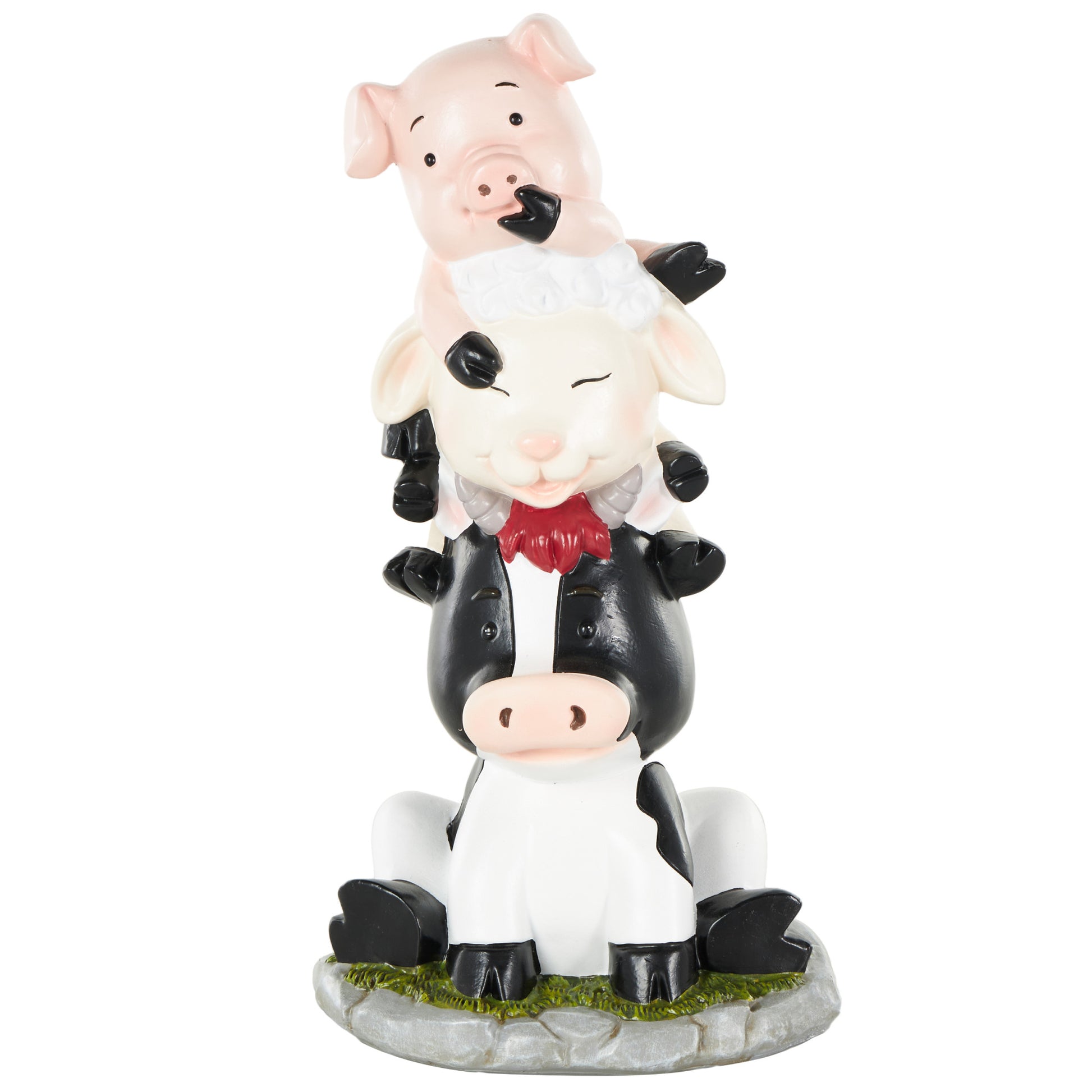 Farm Animals Multi Colored Polystone Stacked Decorative Sculpture with Gray and Green Accents