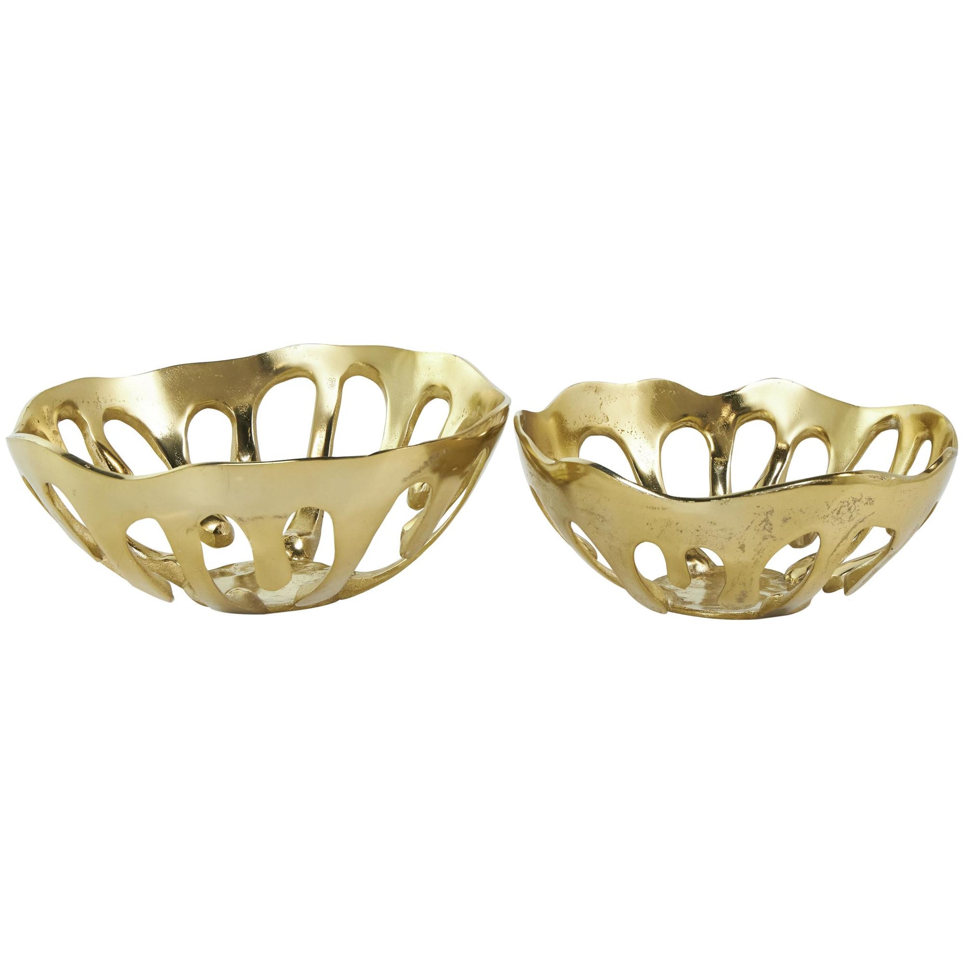 Set of 2 Abstract Aluminum Metal Drip Large Decorative Bowl with Melting Designed Body