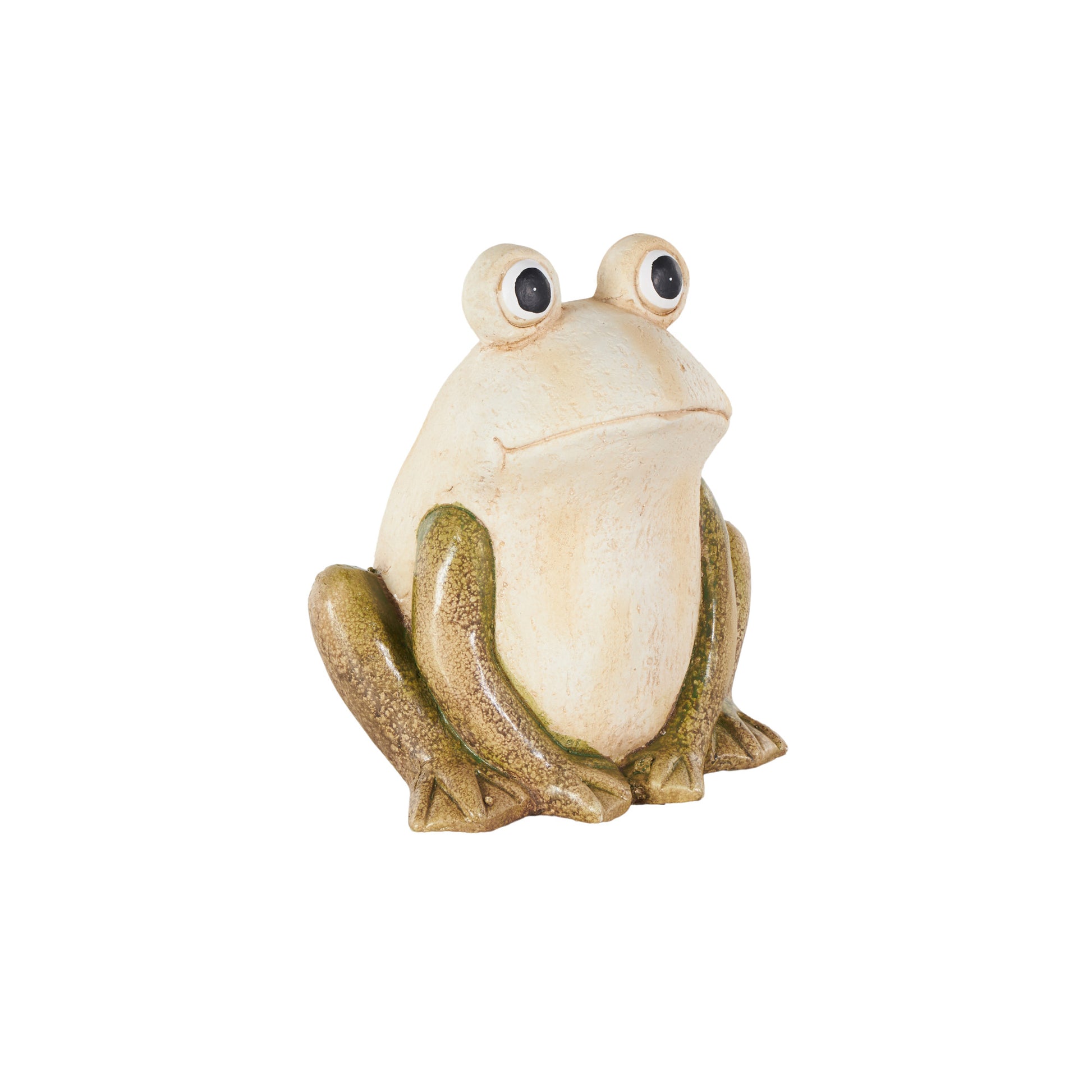 Frog Cream Magnesium Oxide Decorative Garden Sculpture with Brown and Green Accents