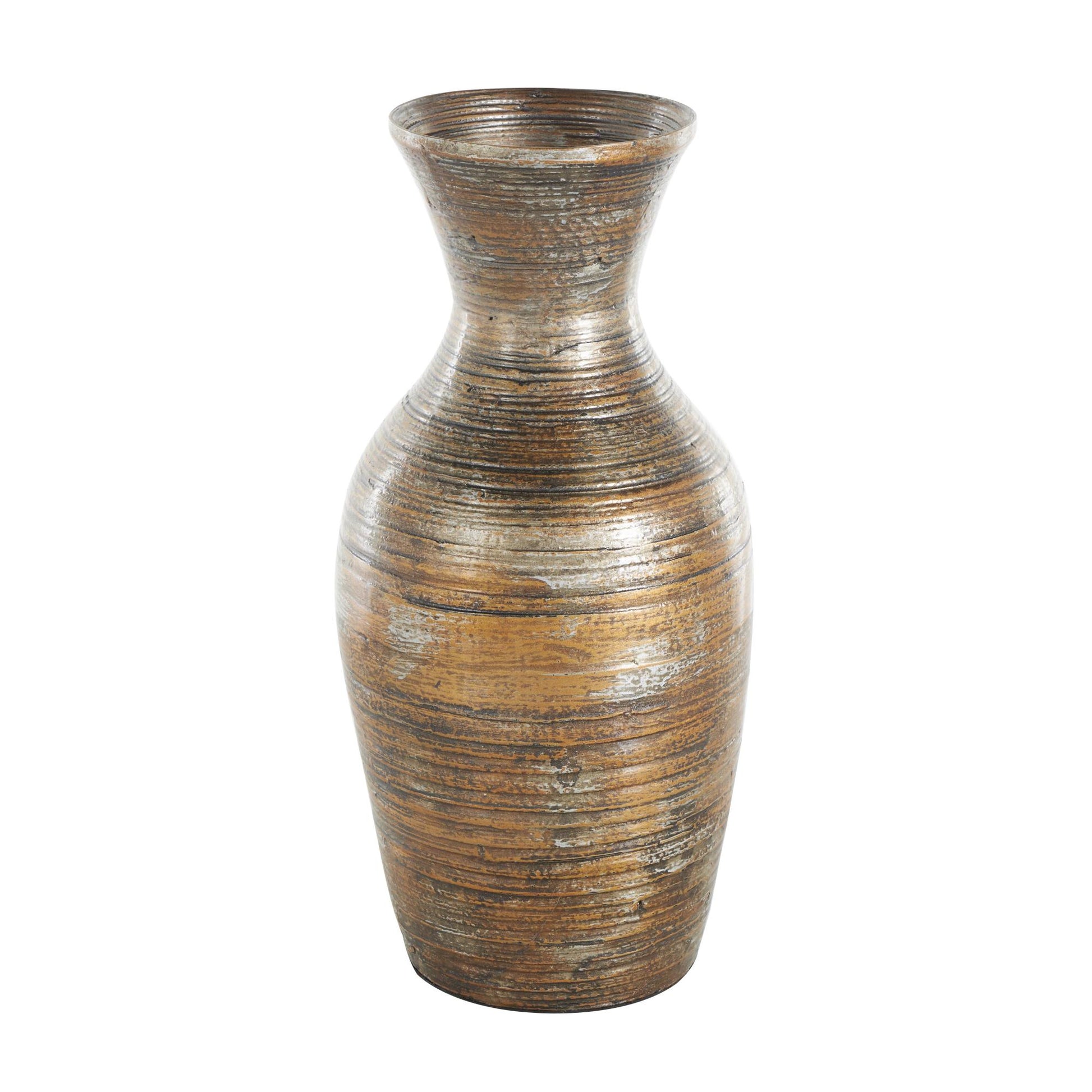 Brown Bamboo Wood Antique Inspired Pot Decorative Vase