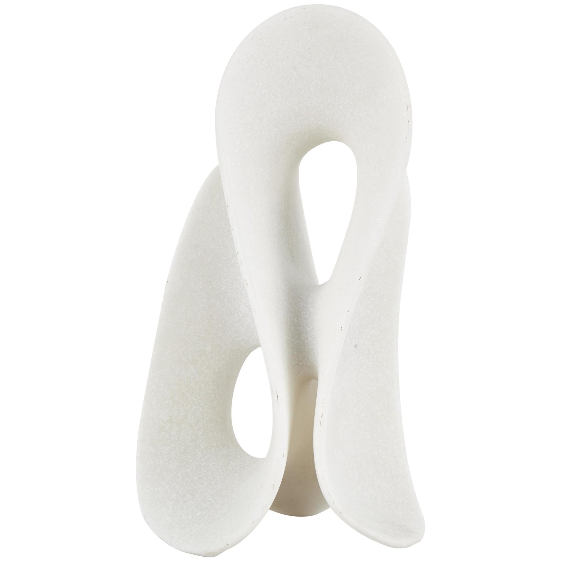 Abstract White Polystone Wavy Shaped Decorative Sculpture with Cutouts and Speckled Texturing