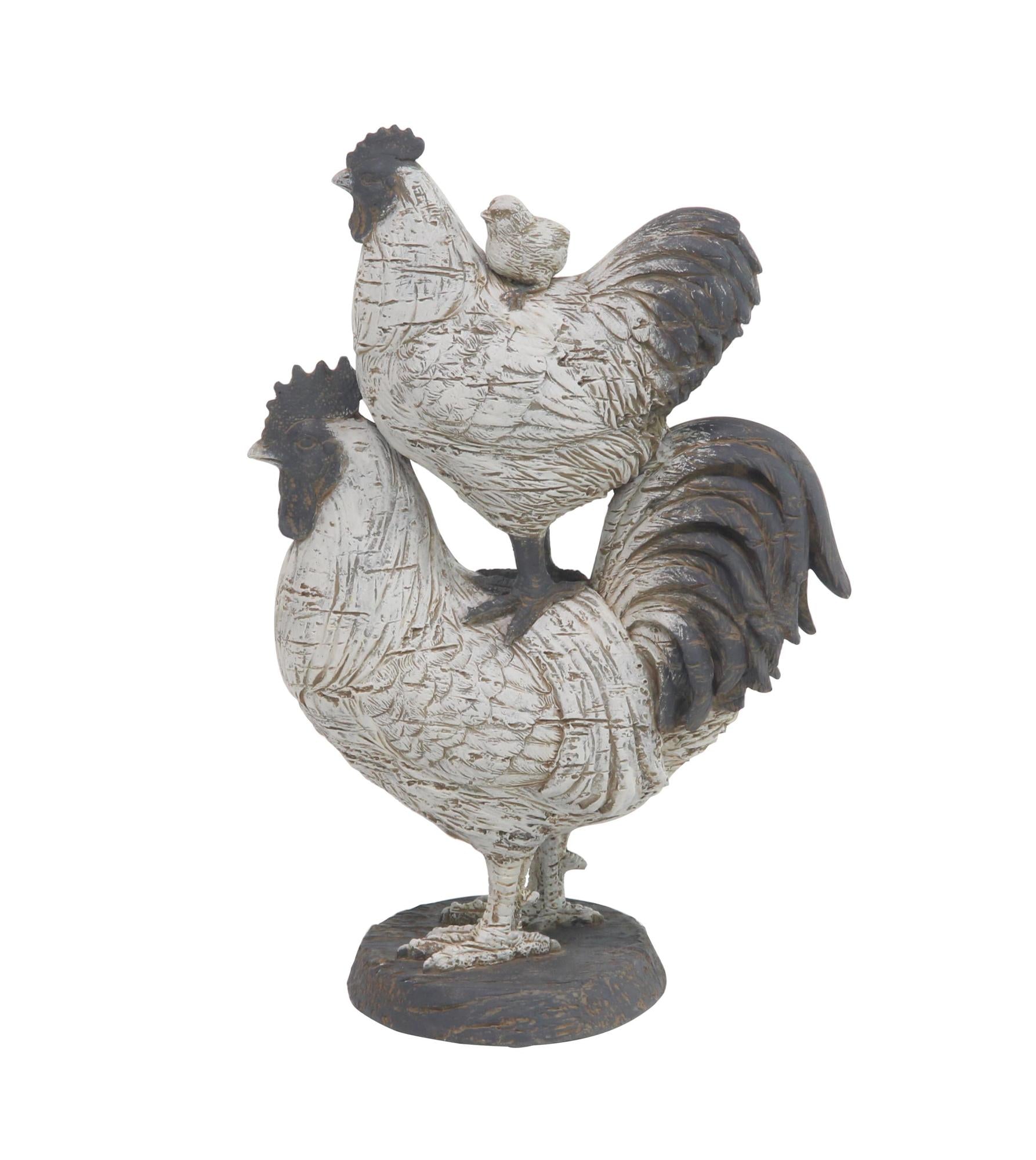 Rooster White Polyresin Decorative Sculpture