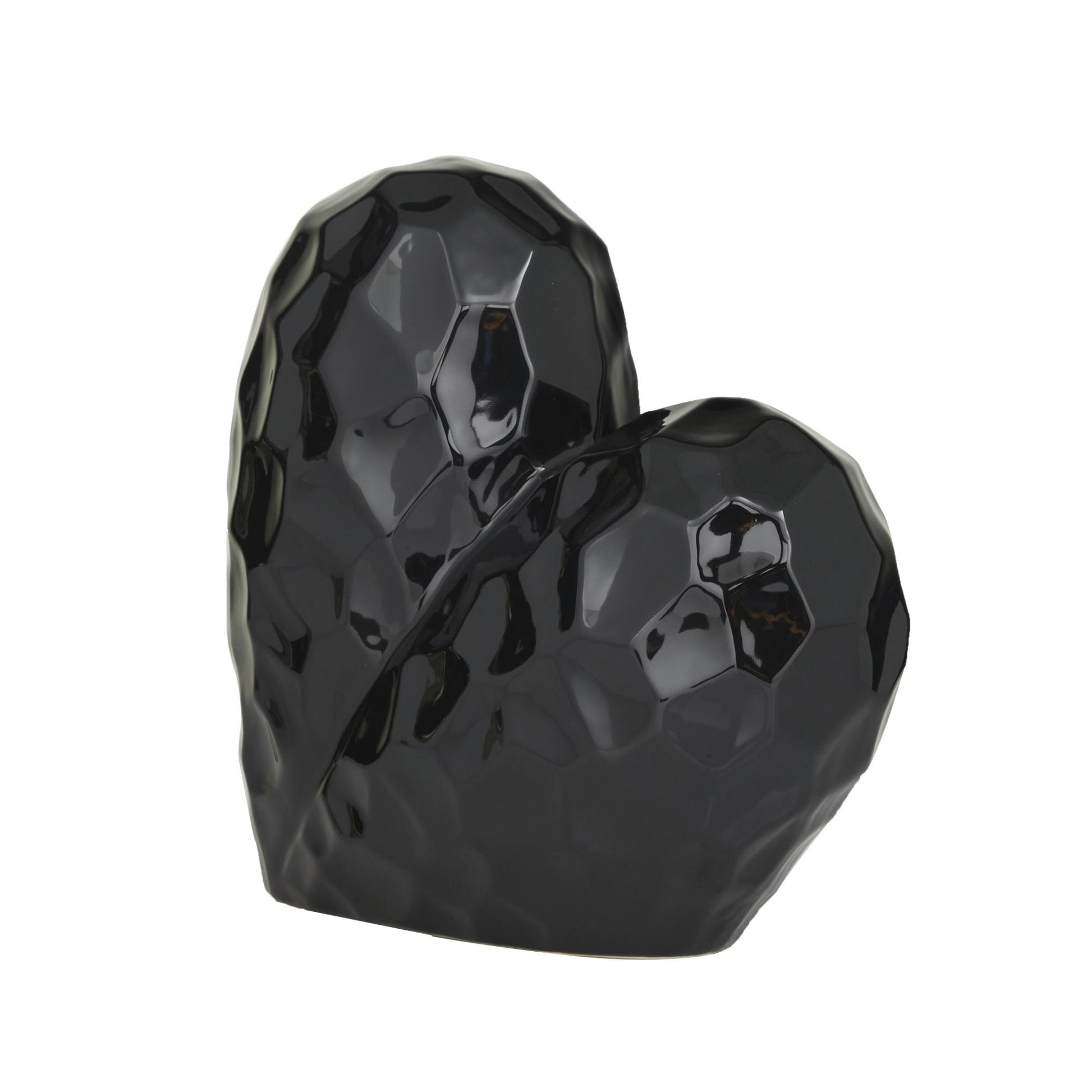 Heart Porcelain Ceramic Dimensional Origami Inspired Angled Decorative Sculpture with Faceted Exterior