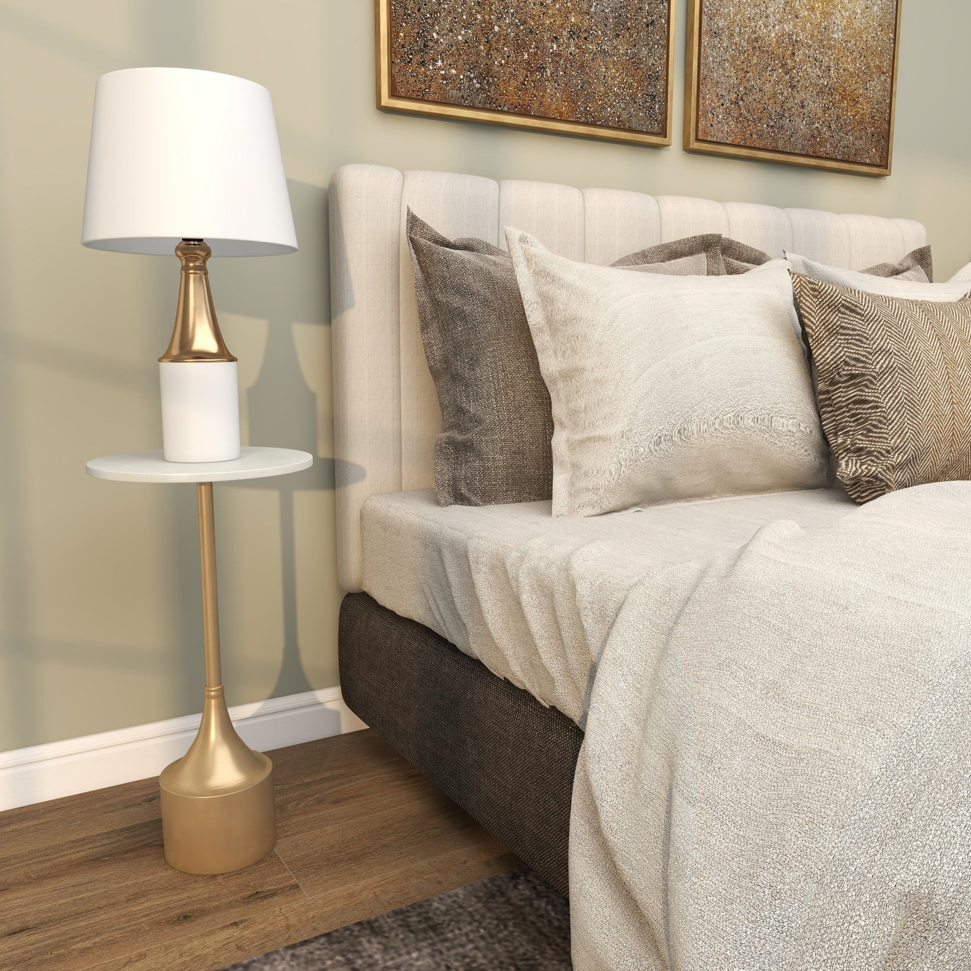 Gold Metal Side End Accent Table with White Marble Top