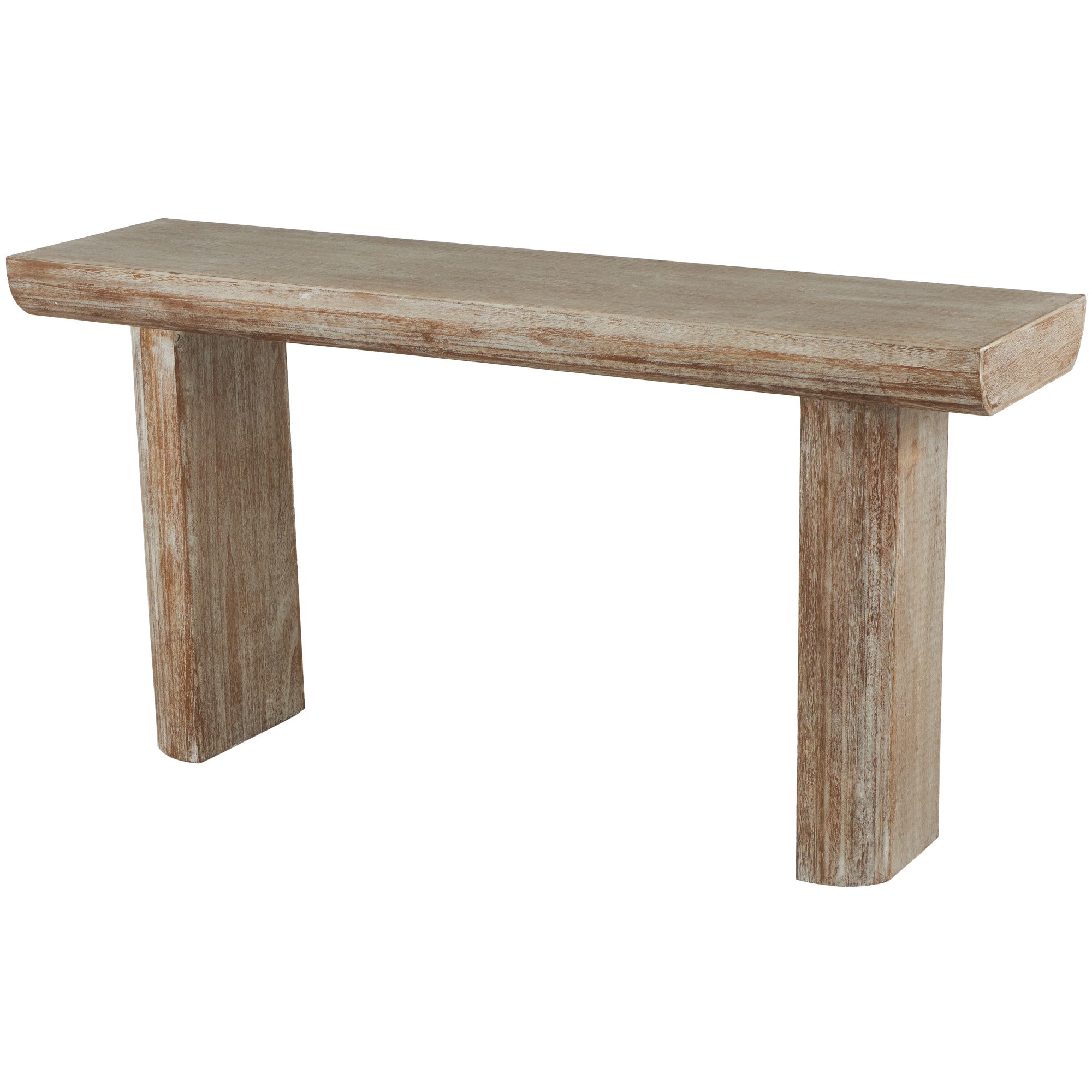 Beige Wood Living Room Console Table with Block Legs
