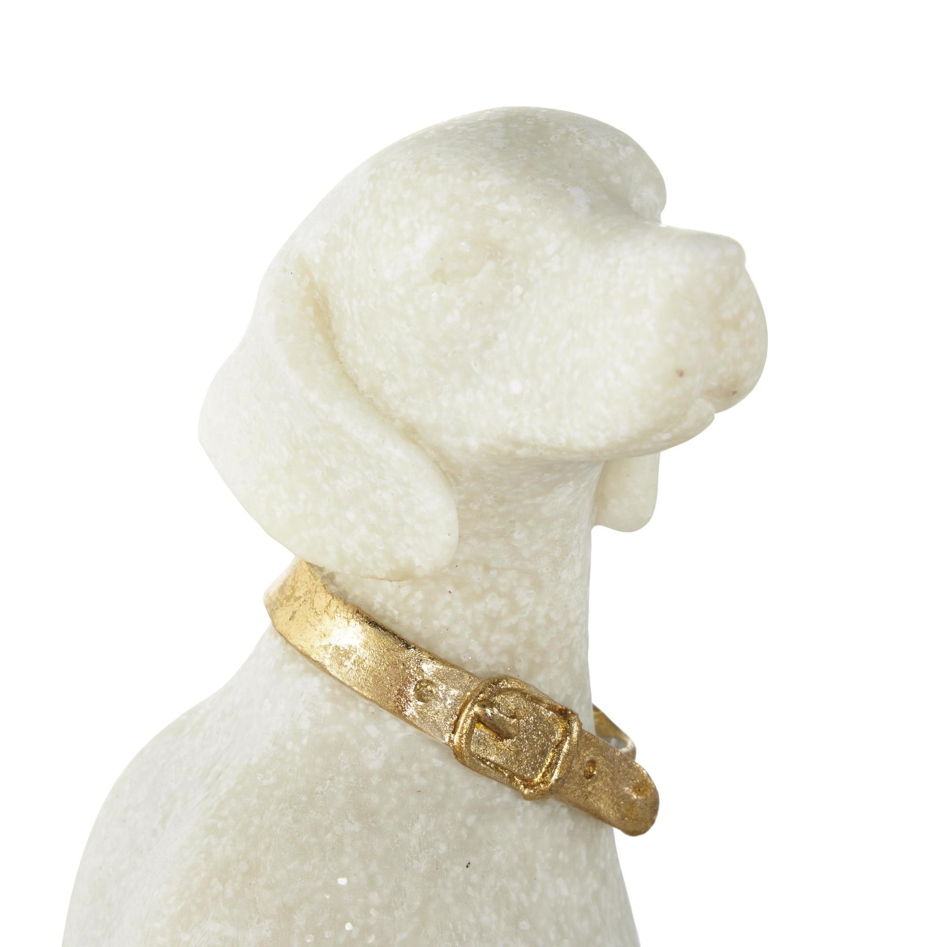 Dog Cream Polystone Sitting Decorative Sculpture with Gold Collar