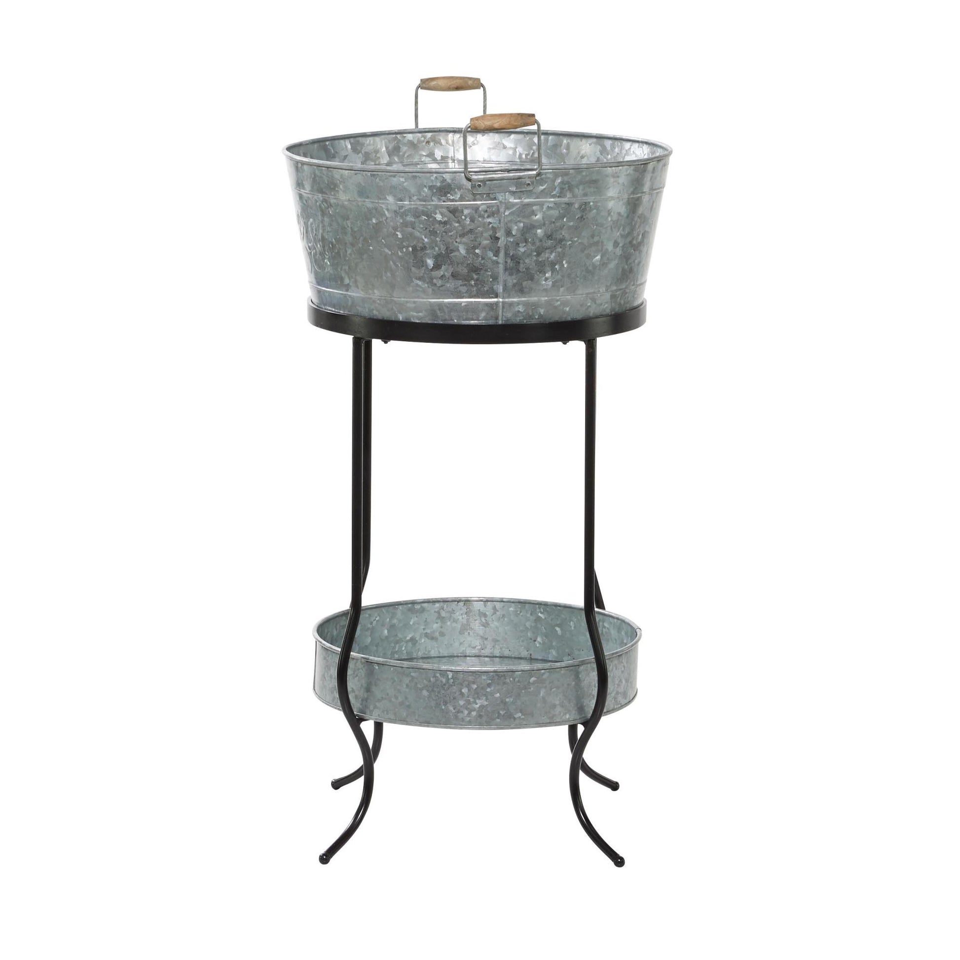 Gray Metal 6 Bottle Decorative Ice Bucket with Lower Shelf