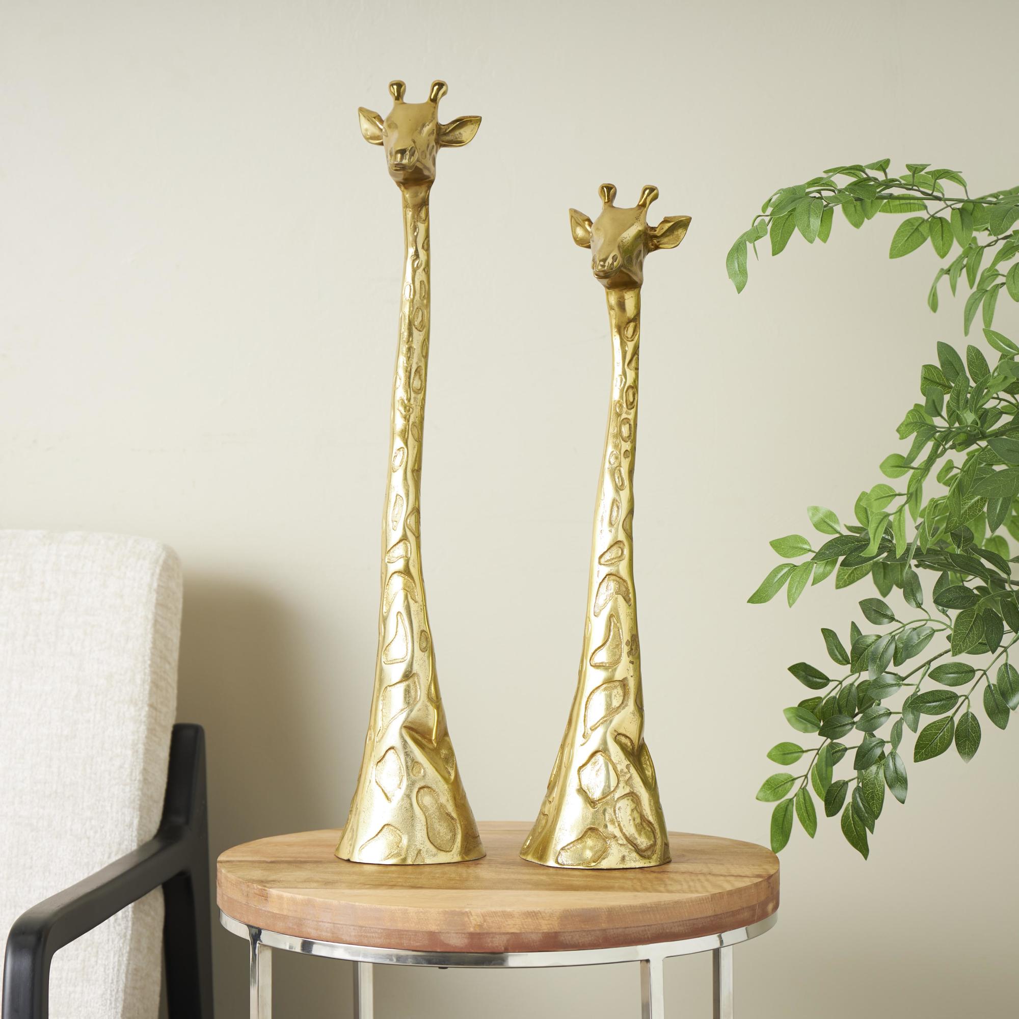 Set of 2 Giraffe Gold Aluminum Metal Decorative Sculpture