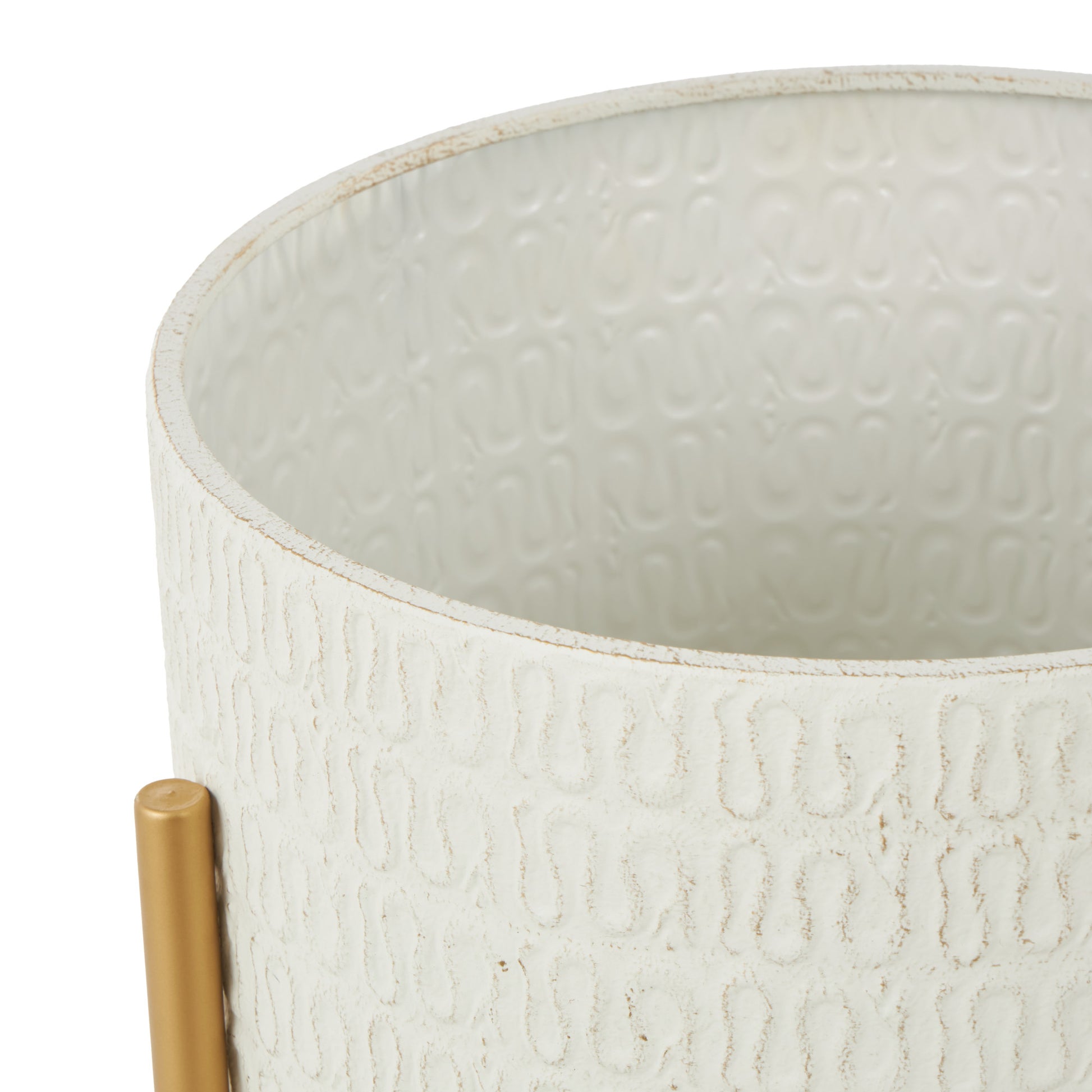 Set of 2 White Metal Dome Indoor Outdoor Planter with Gold Stand