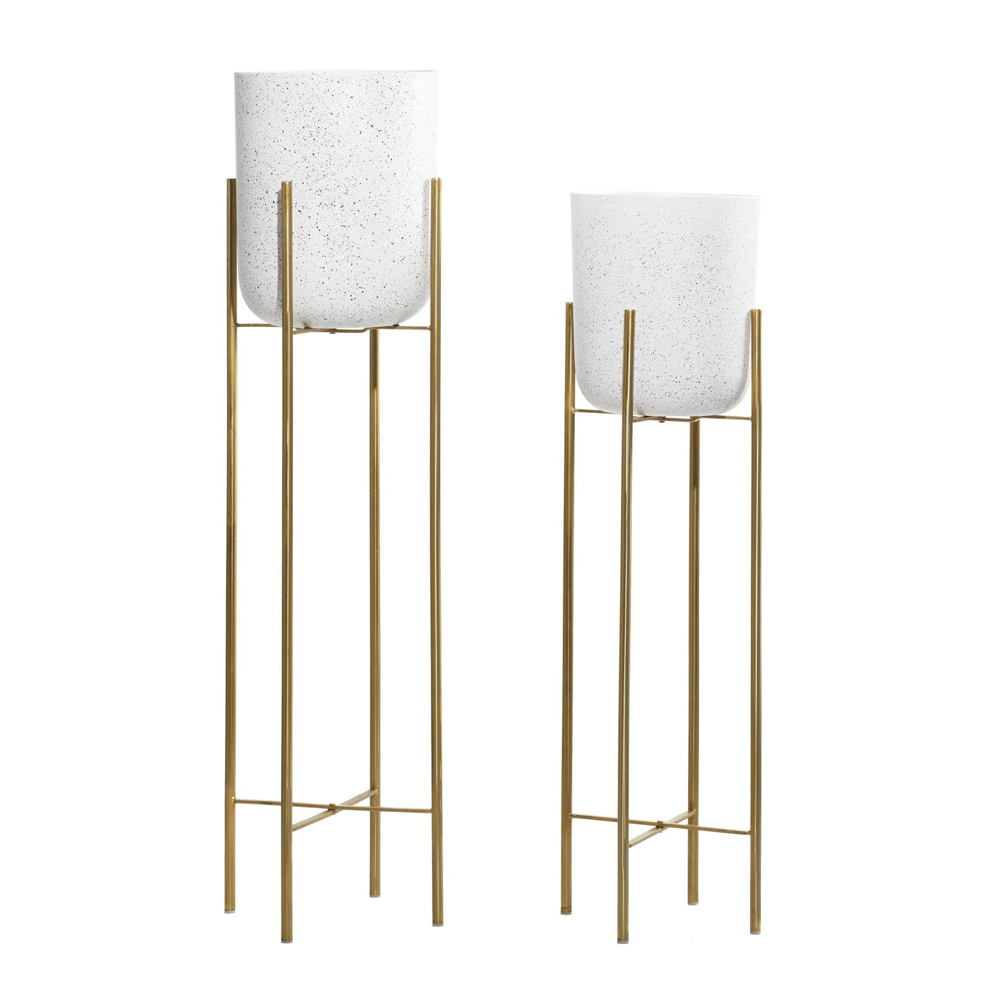 CosmoLiving by Cosmopolitan Set of 2 Metal Tall Dome Indoor Outdoor Planter with Removable Stand