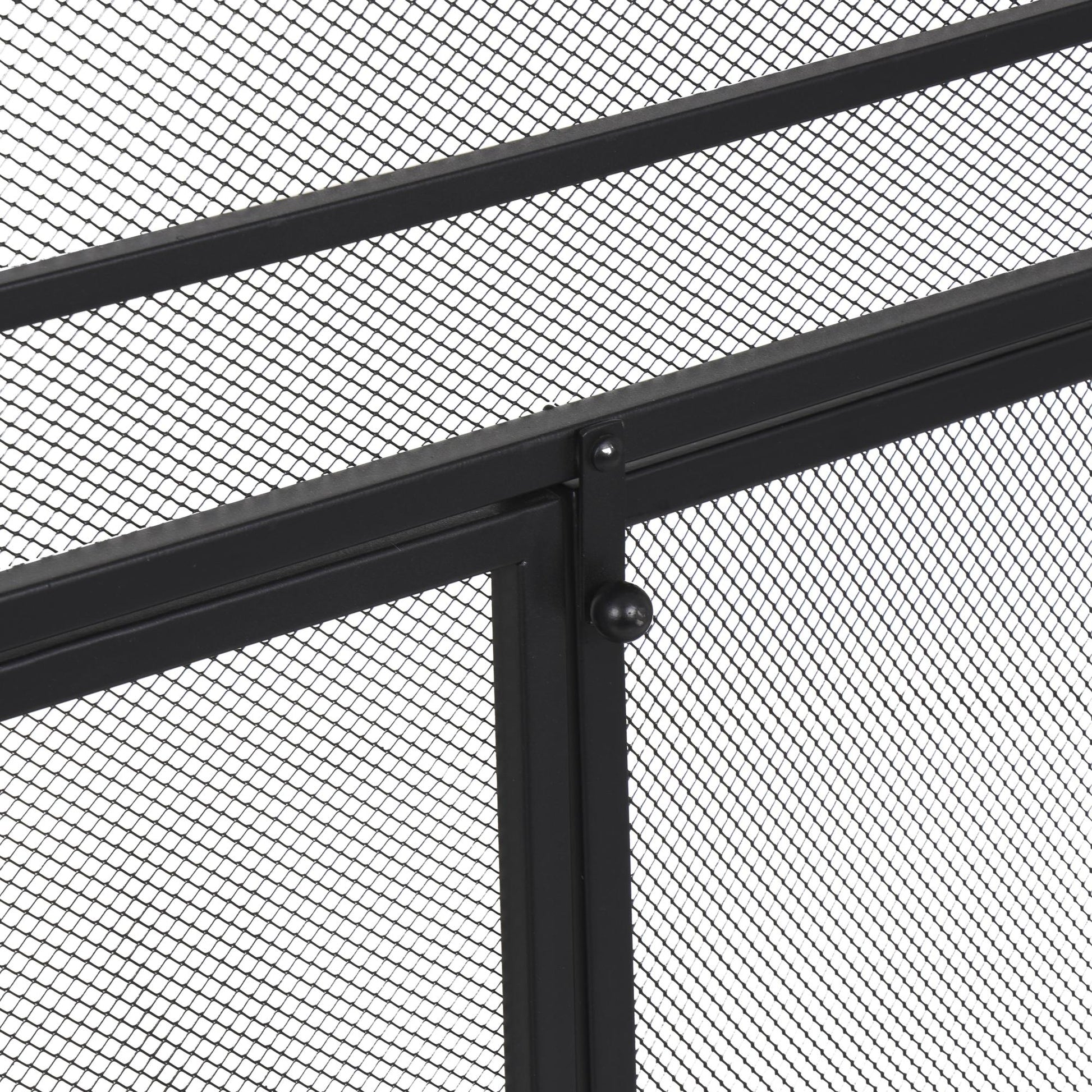 Geometric Black Metal 3 Panel and 2 Door Living Room Fireplace Screen with Mesh Backing