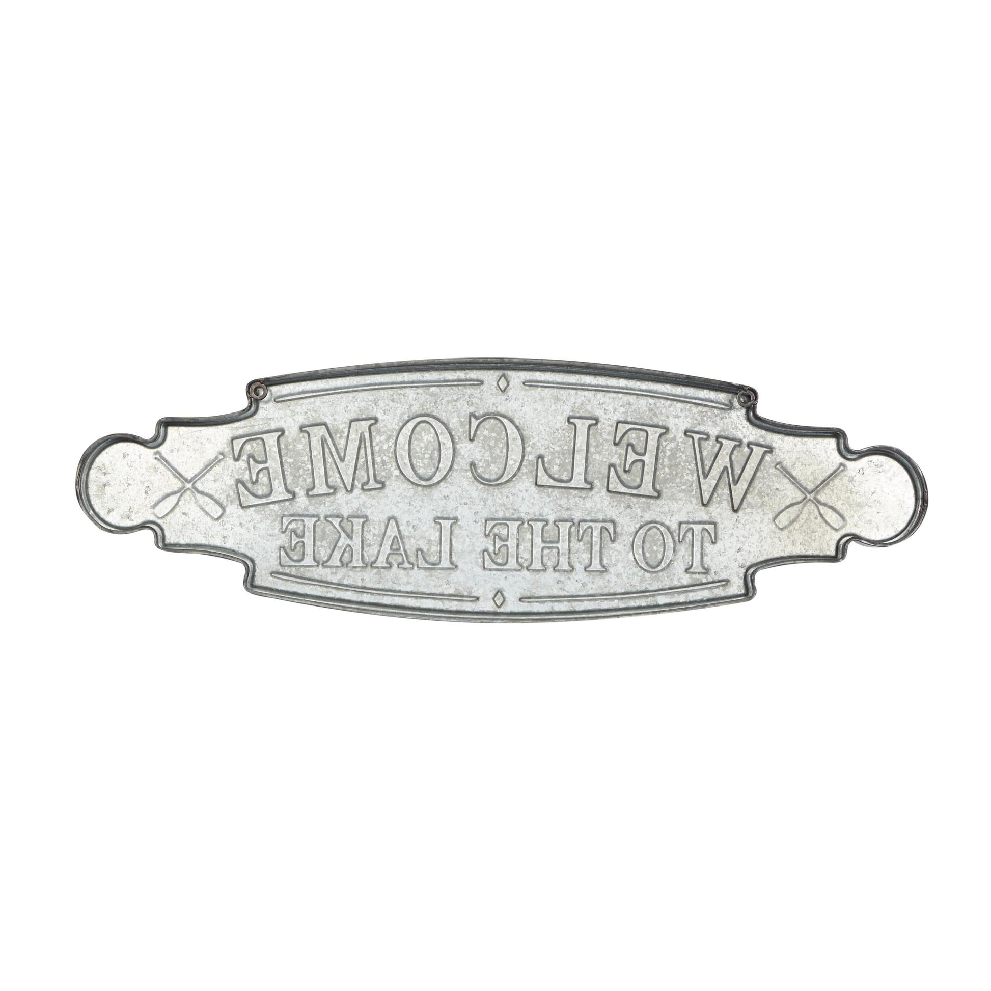 Sign Blue Metal Welcome To the Lake Home Wall Decor