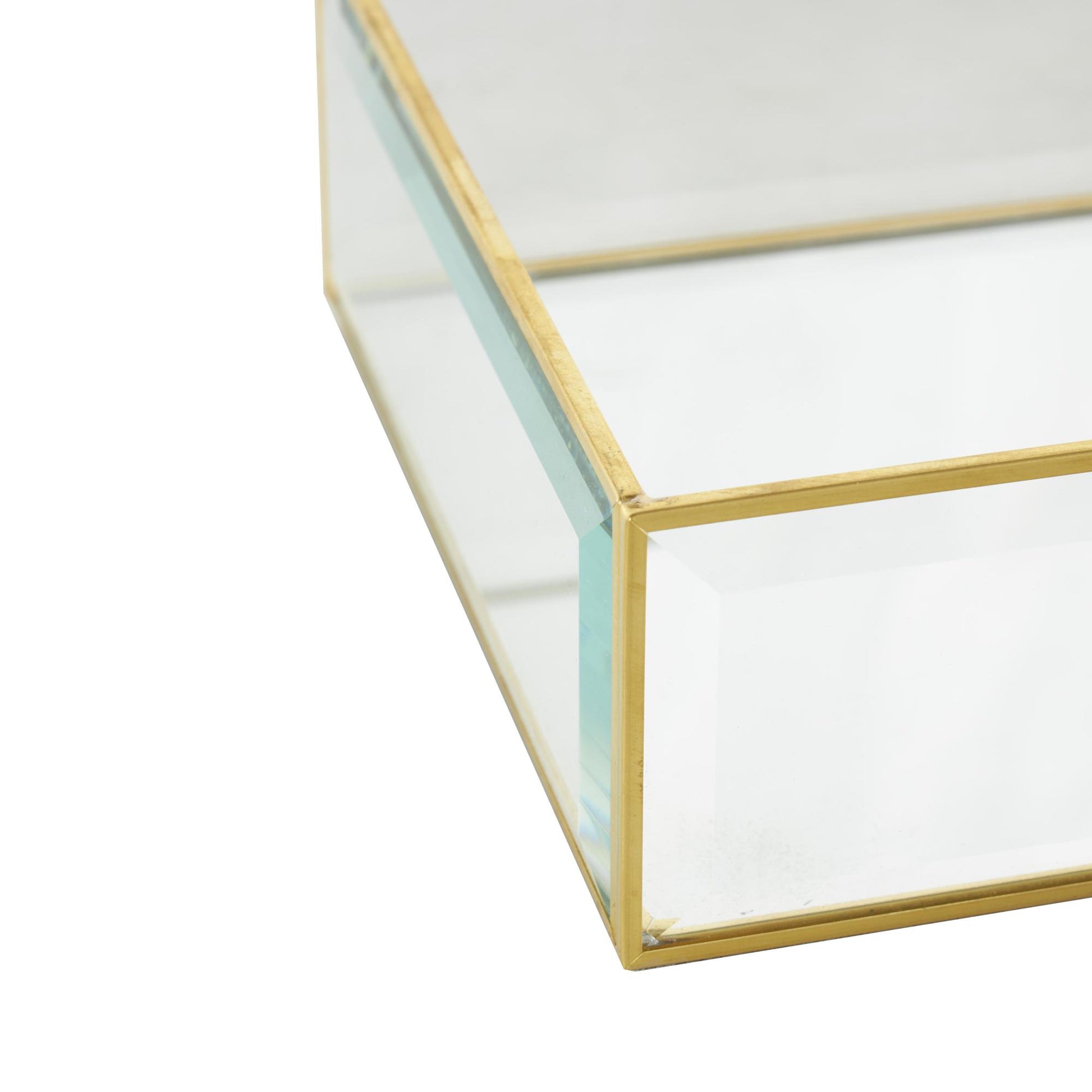 Set of 2 Clear Glass Beveled Decorative Jewelry Box with Gold Metal Frame