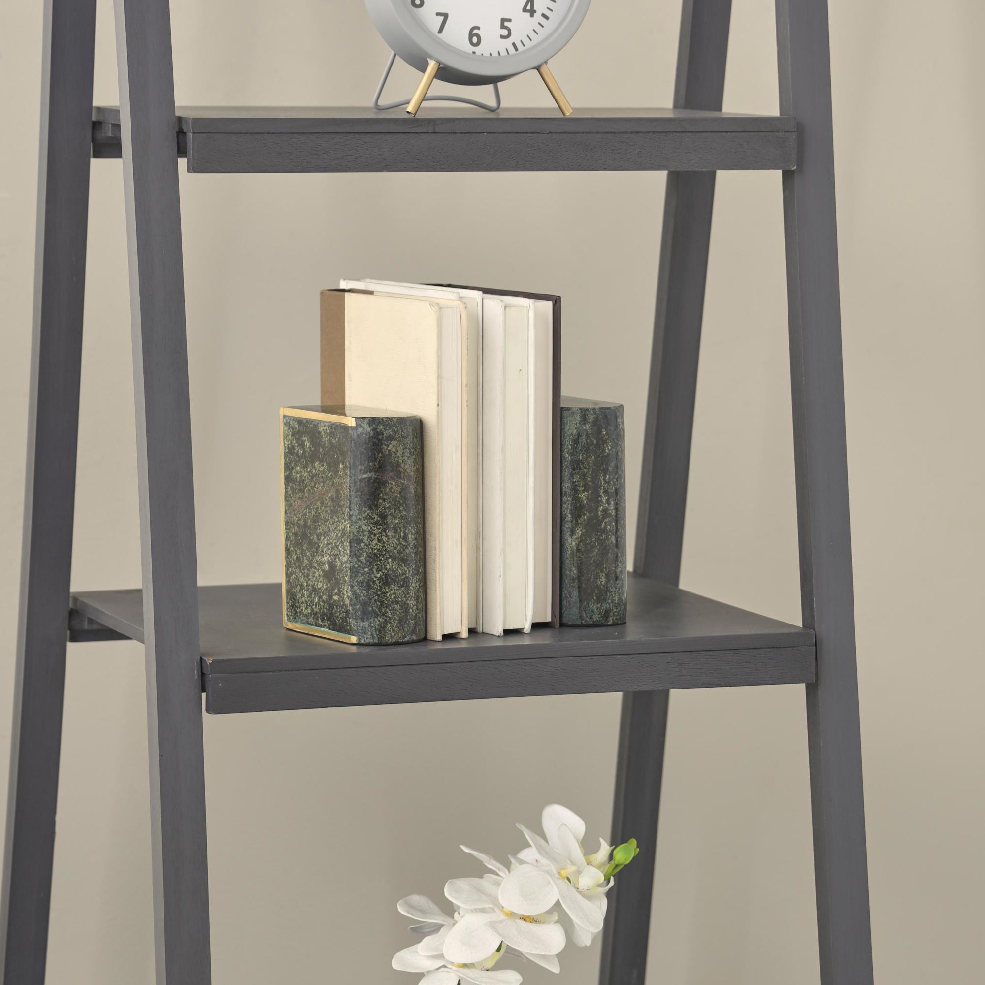 Set of 2 Geometric Marble Curved Rectangular Decorative Bookends with Gold Accents