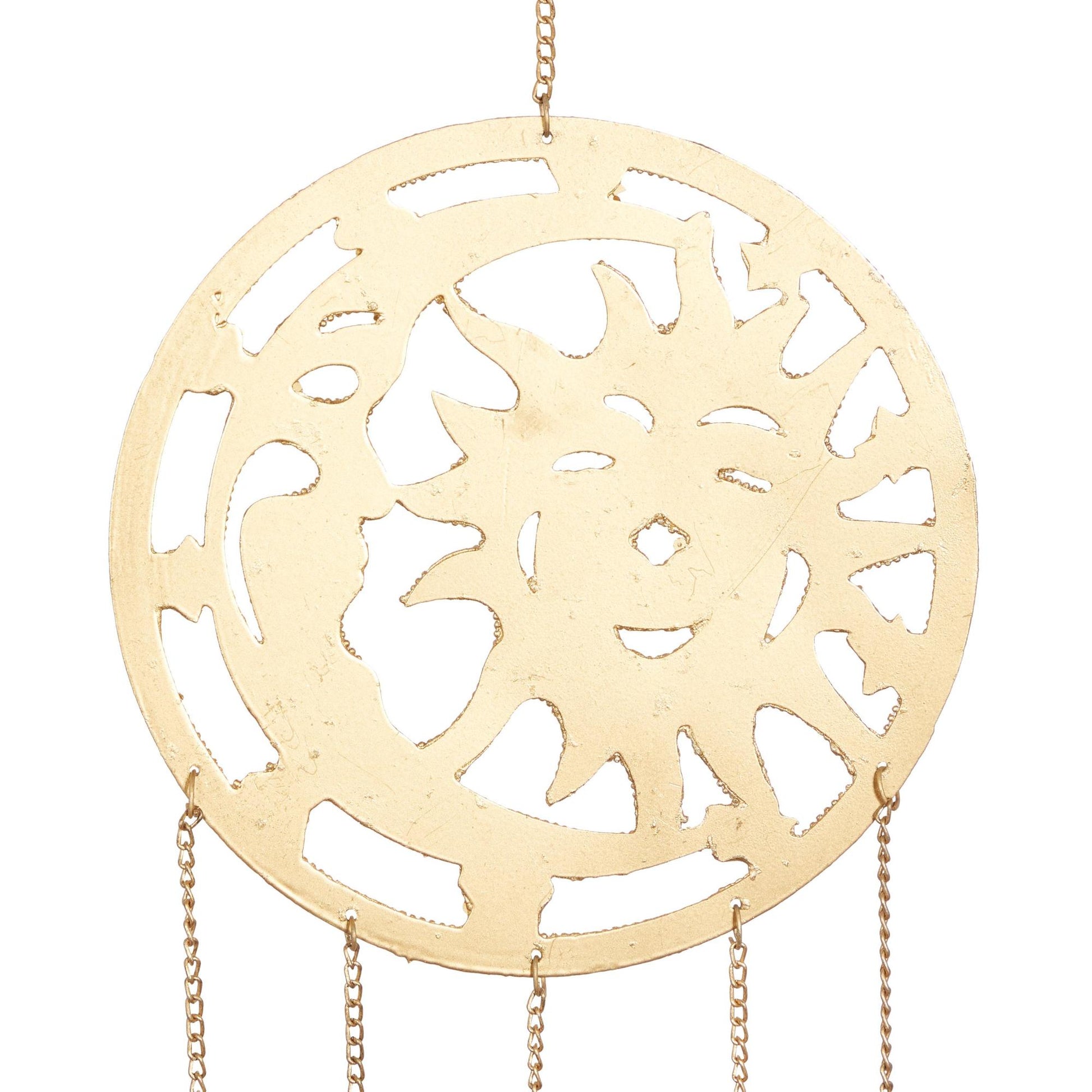 Sun and Moon Silver Metal Handmade Indoor Outdoor Windchime with Glass Beads and Bells