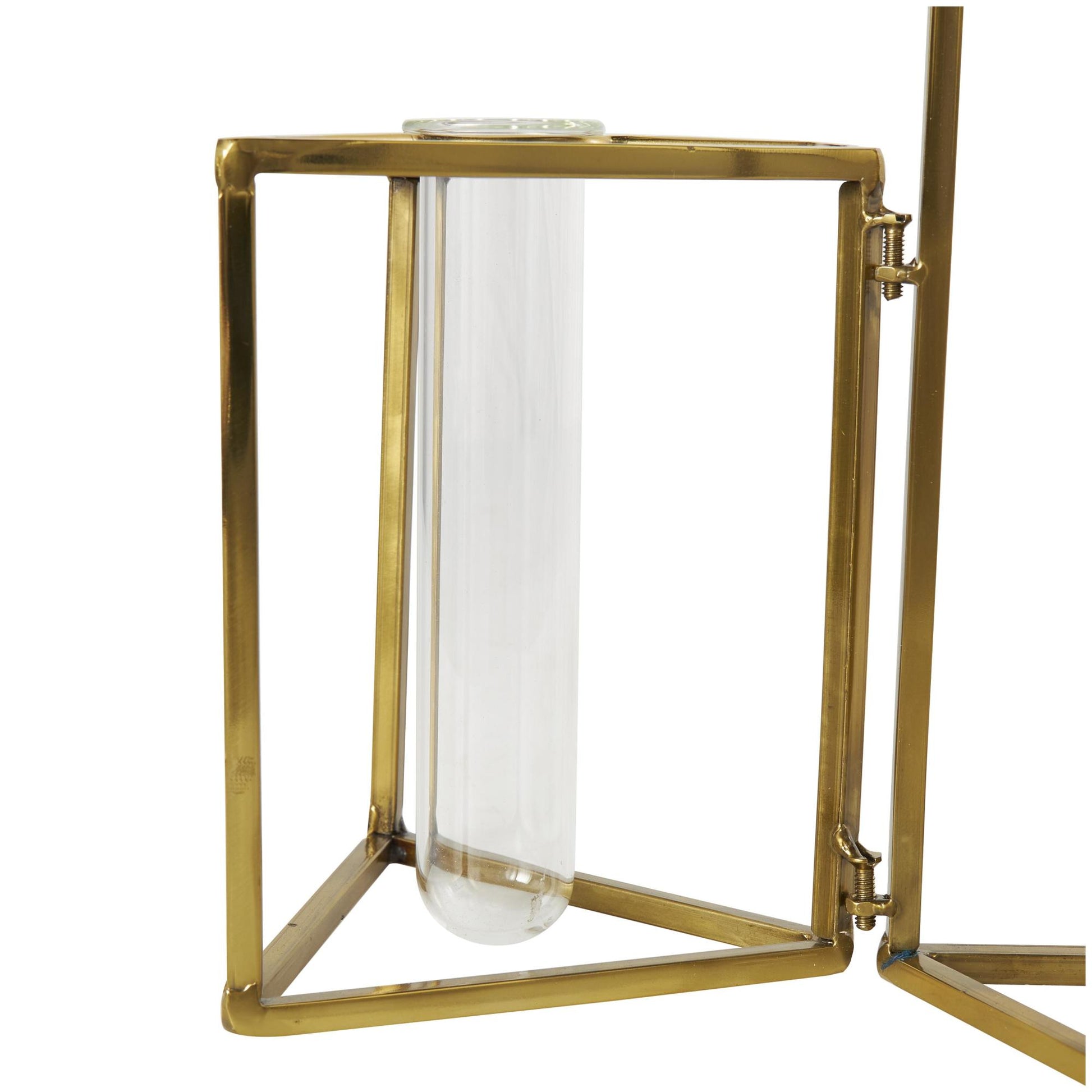 Geometric Gold Stainless Steel Metal Foldable Test Tube Bud Decorative Vase with Triangular Frames